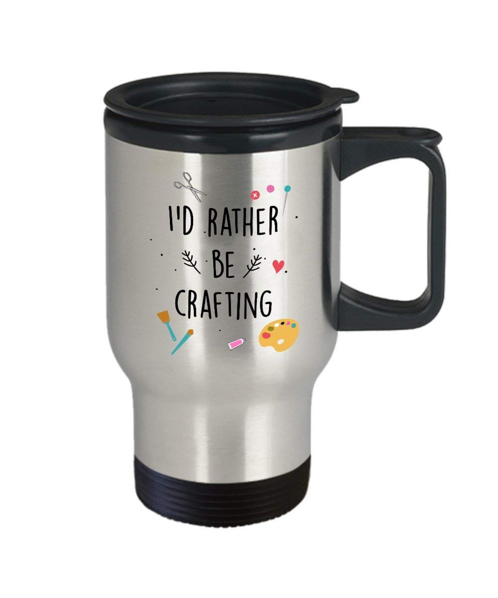 Funny 'I'd Rather Be Crafting' Insulated Travel Mug - Keeps Tea, Coffee & Hot Cocoa Warm - Novelty Gift for Birthday, Christmas, Anniversary - Perfect for Crafters, Office Workers & Road Trips