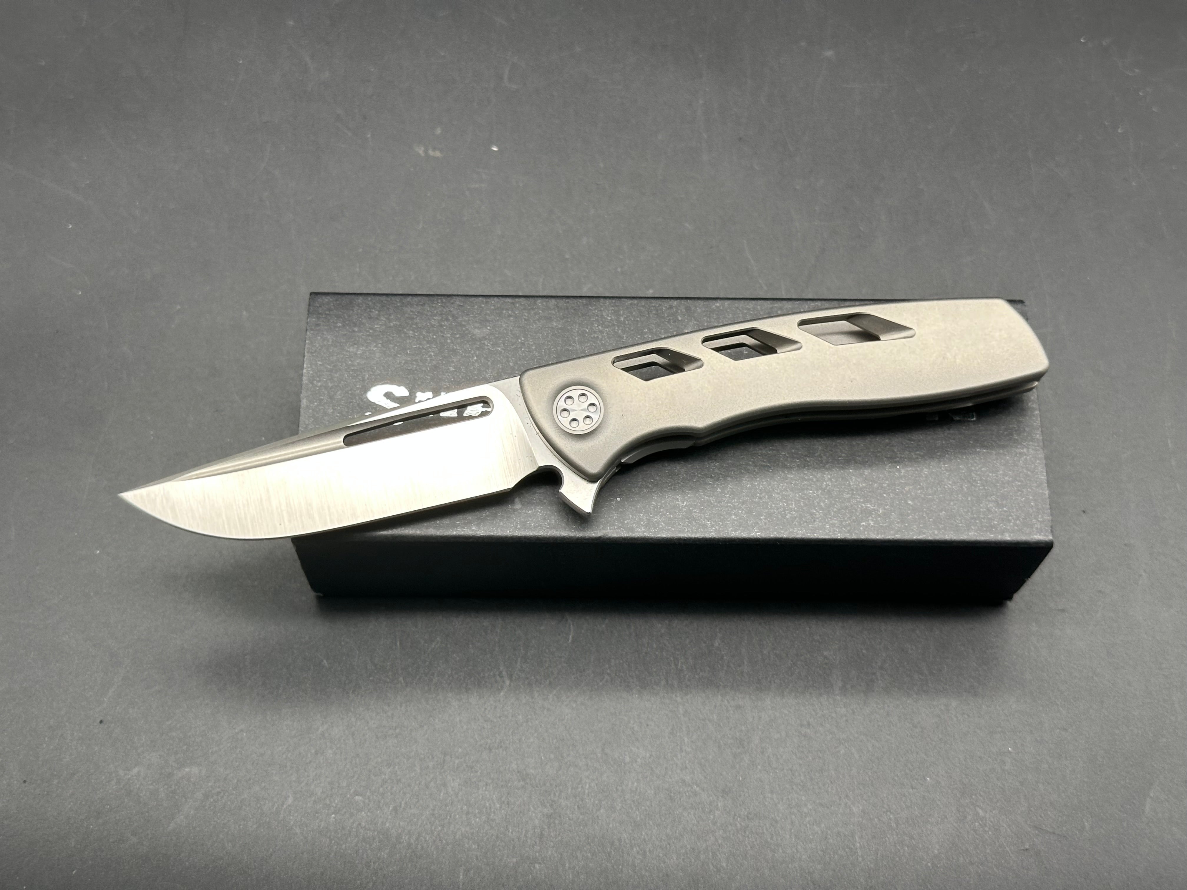 Sharp by Design Micro Evo Typhoon Folding Knife - Premium M390 Steel Satin Blade & Bead Blasted Titanium Handles | EDC, Outdoor Survival, Camping, Tactical Gear