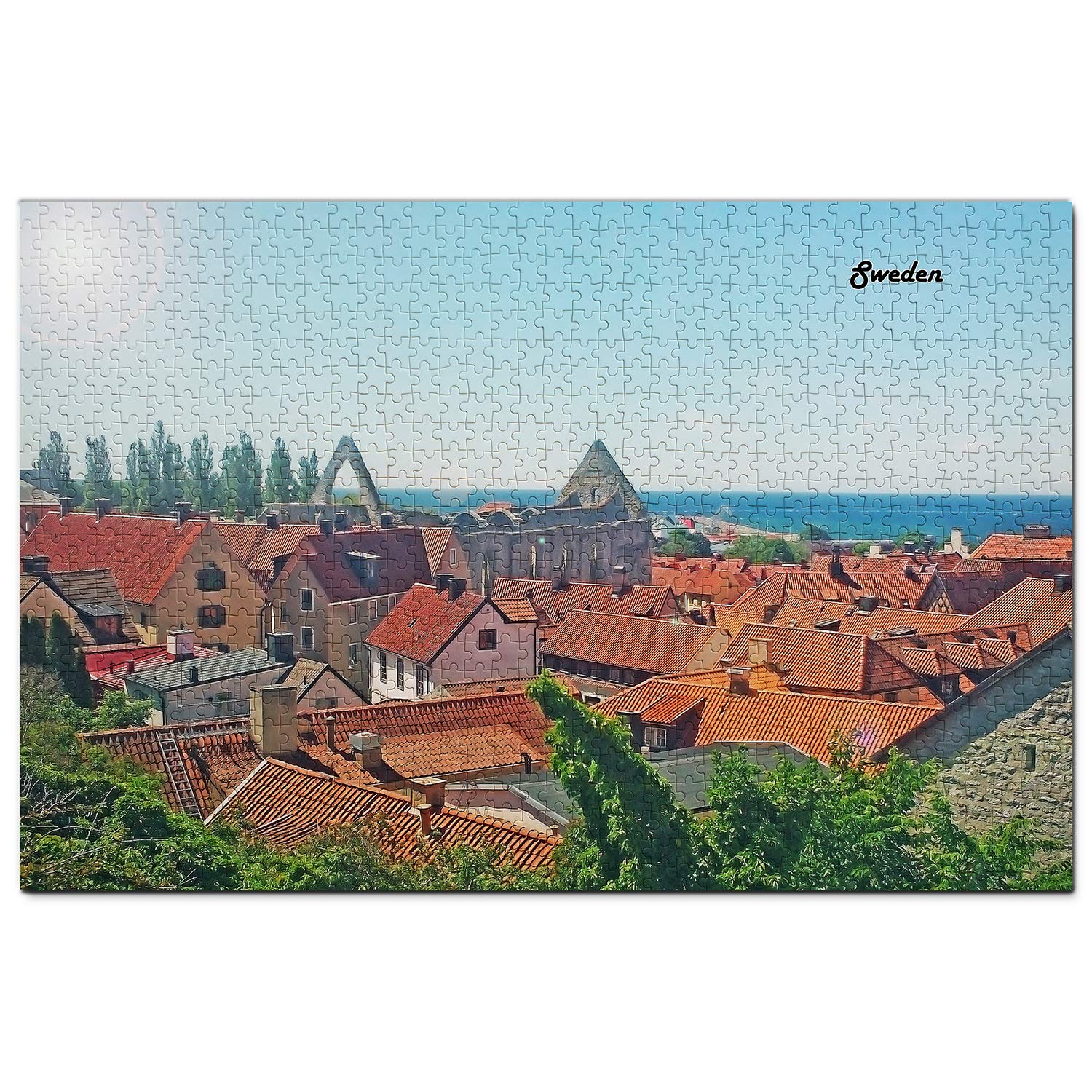 1000-Piece Sweden Visby Wooden Jigsaw Puzzle - Travel Souvenir & Home Decor for Adults & Kids