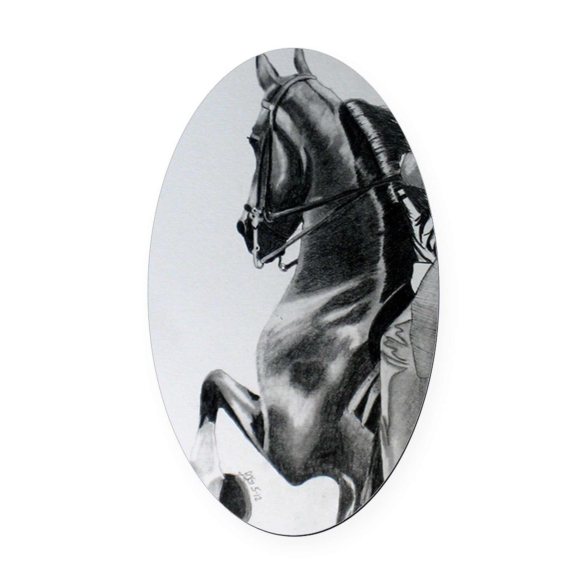 American Saddlebred Horse Pencil Drawing Oval Car Magnet - Euro Style Bumper Sticker for Cars, Trucks & Vehicles | Perfect for Equestrian Lovers & Horse Show Enthusiasts