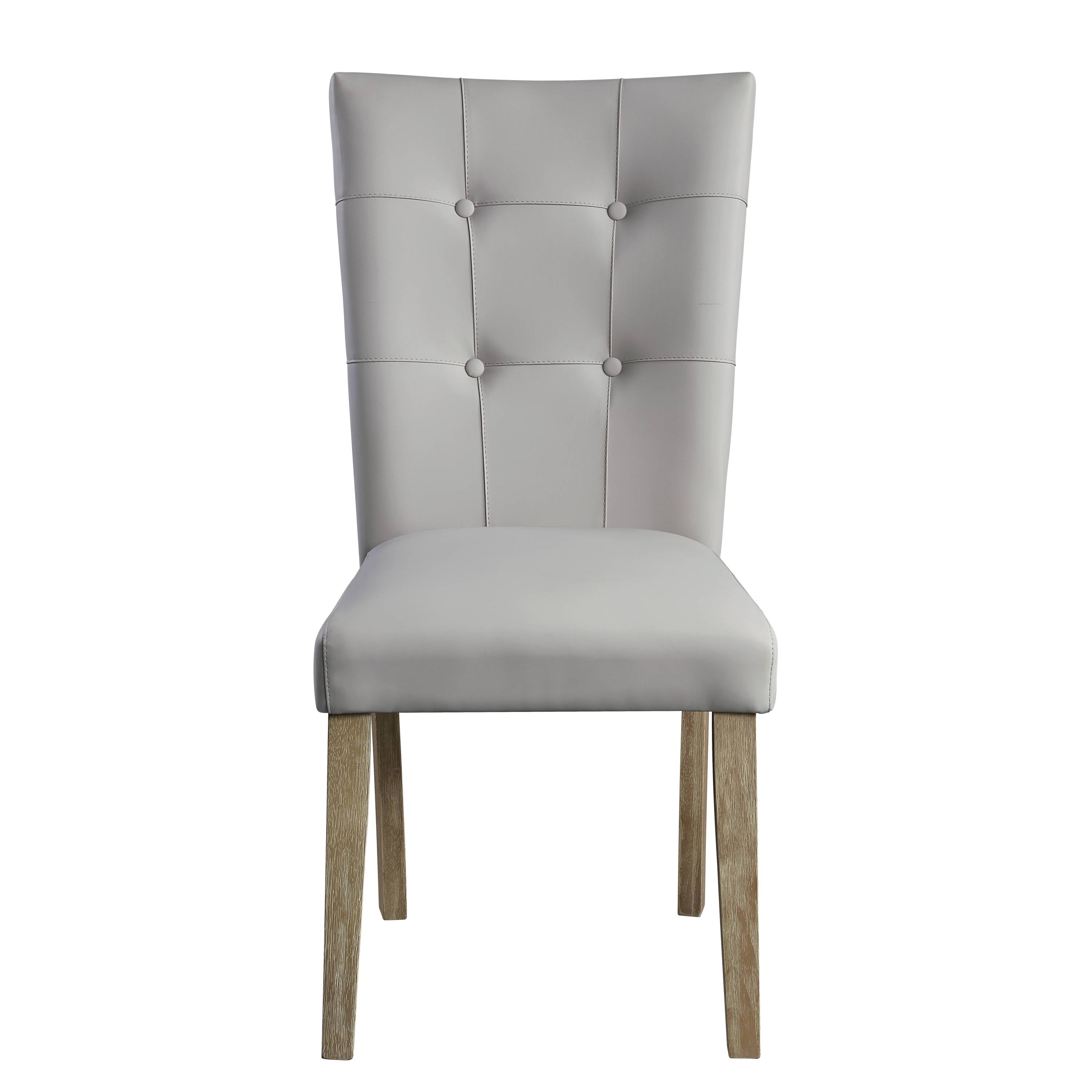 Charnell Gray Synthetic Leather & Oak Finish Side Chairs (Set of 2) - Modern Dining Room Chairs for Kitchen, Office, or Living Room