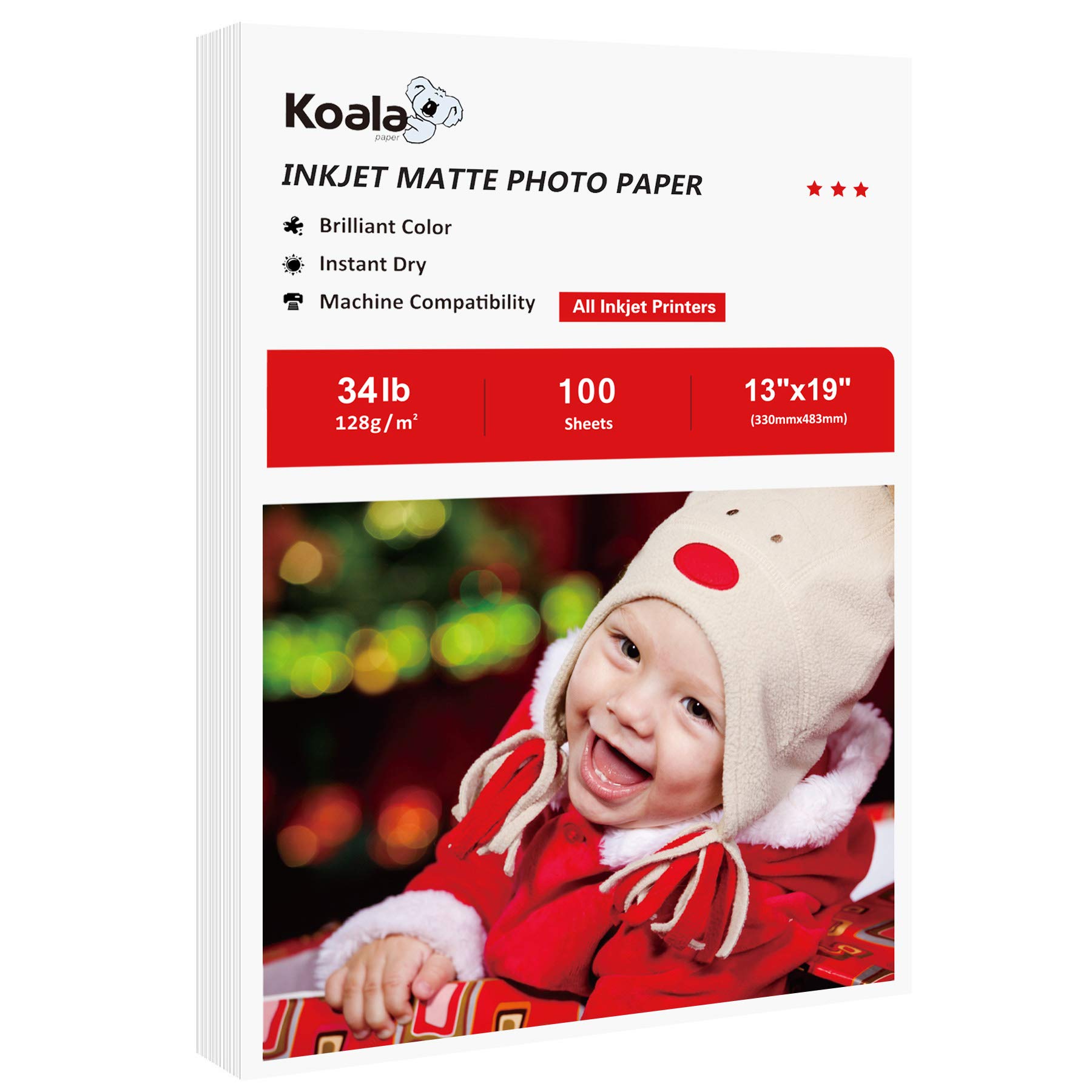 Premium Koala Thin Inkjet Paper 13x19 Inches - 100 Sheets Matte Photo Paper (6.5Mil Thick) for Inkjet Printers - Ideal for Art Prints, Photography Projects & Professional Presentations