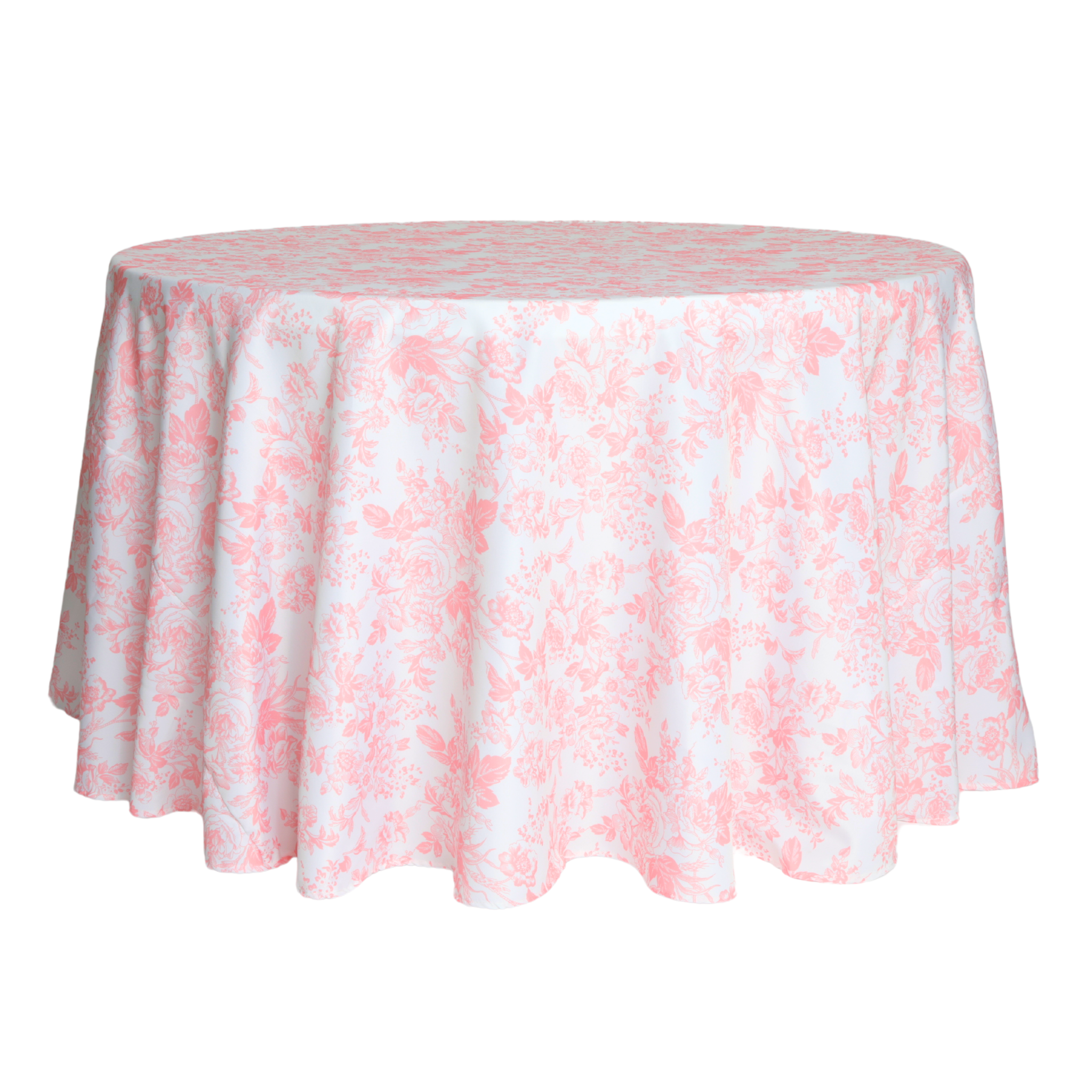 French Toile 120-Inch Round Tablecloth in Coral - Elegant Dining Decor for Weddings, Parties & Formal Events