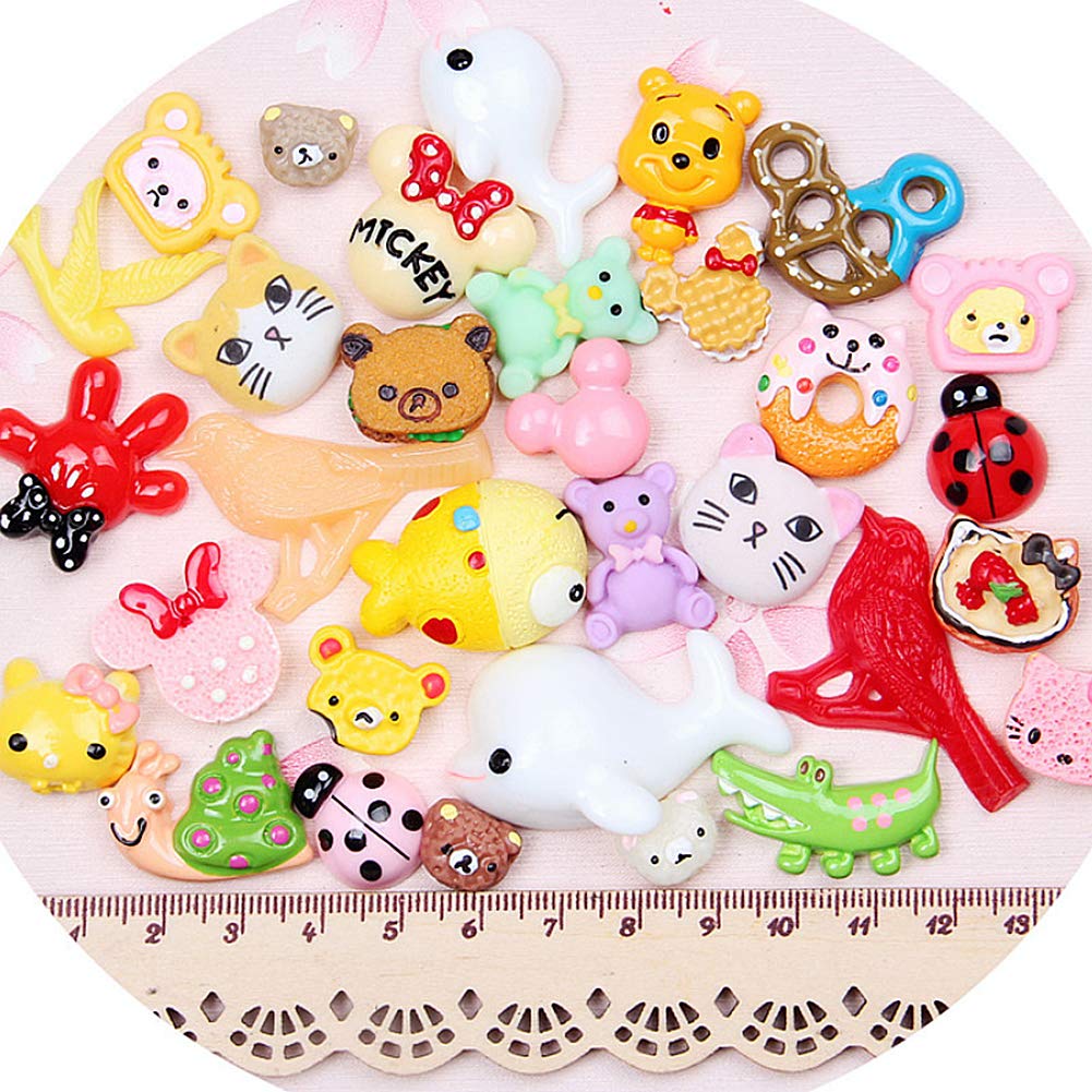 100 Pcs Magik Slime Bread Candy Flatbacks - Resin Flat Back Scrapbooking Charms for DIY Crafts (Assorted Animals & Cartoon Designs) - Perfect for Scrapbooking, Jewelry Making, and Kids' DIY Projects