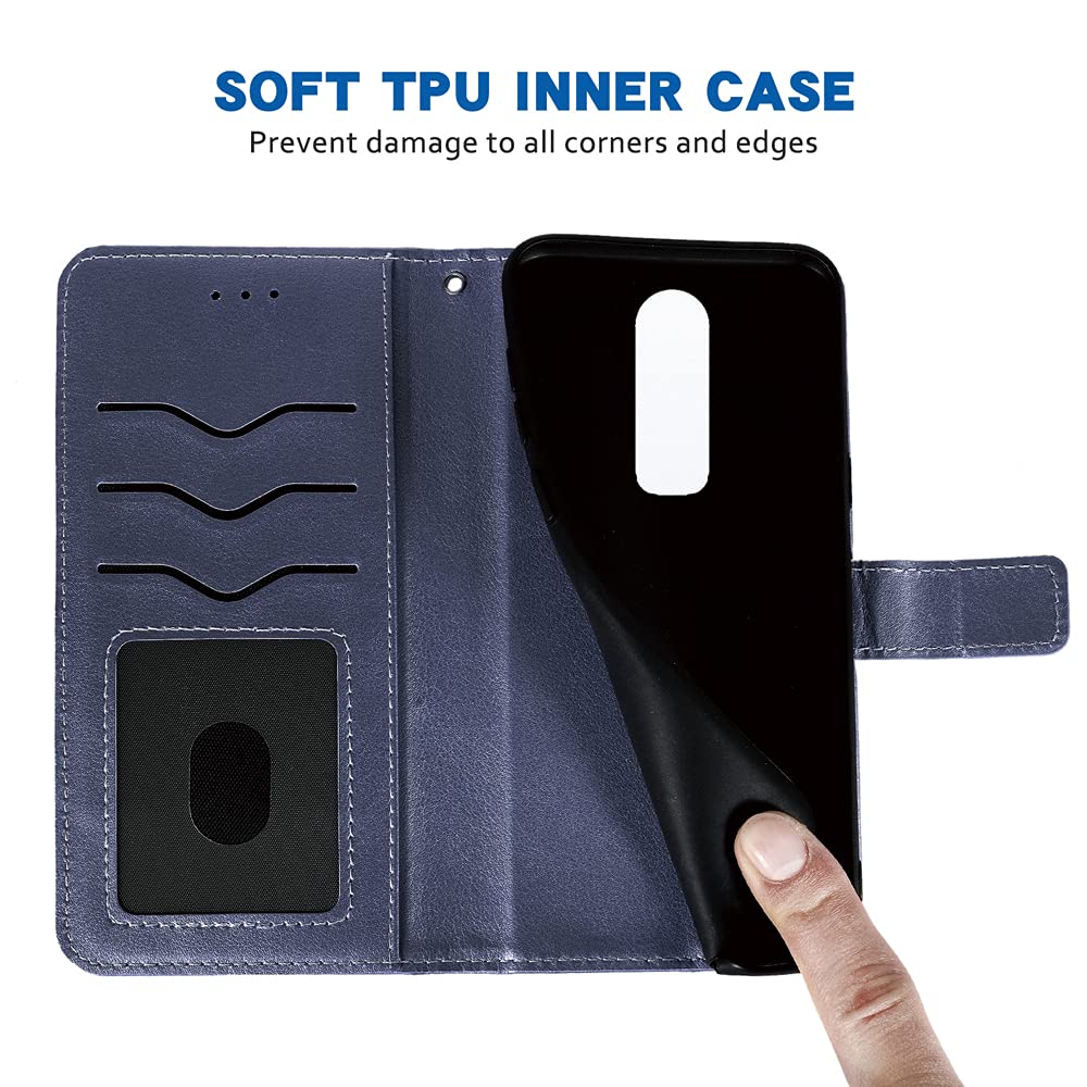 Premium Leather Wallet Case for OnePlus 6 with Wrist Strap & Card Holder - Flip Cover with Stand Feature for OnePlus 6/A6000 (Blue) - Perfect for Daily Use, Travel, and Hands-Free Convenience