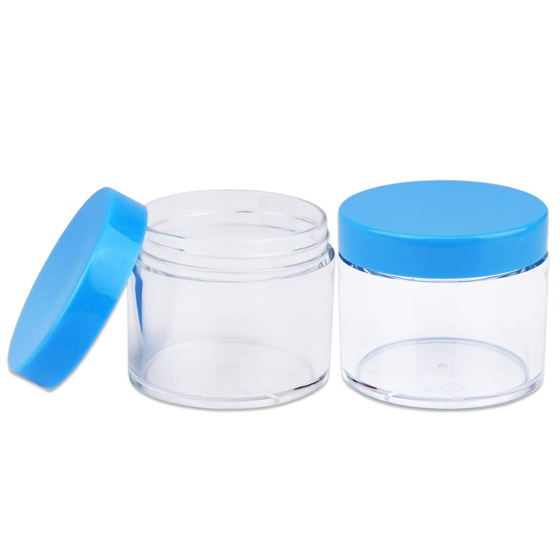 Beauticom 60 Grams/60 ML (2 Oz) Round Clear Leak Proof Plastic Jars with Blue Lids - Travel Size Cosmetic Containers for Makeup, Lotion, Creams, Oils & Salves - Perfect for DIY Beauty Products, Travel Toiletries & Home Organization (Pack of 384)