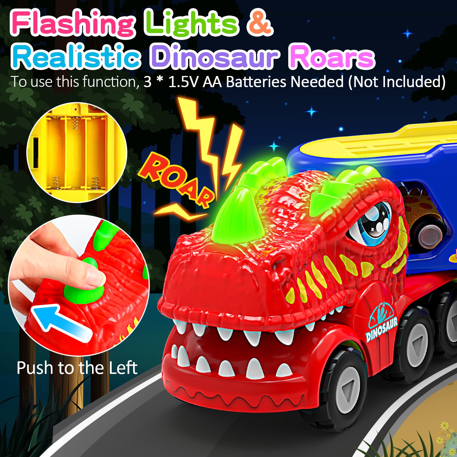 **ENJSD 5-in-1 Dinosaur Toys for Toddlers 1-5 Years Old – Friction Powered with Flashing Lights & Sounds – Best Gift for Boys & Girls – Playtime, Learning & Pretend Adventure**    *(Use Cases: Great for birthday gifts, preschool learning, interactive play, and dinosaur-themed pretend adventures!)*