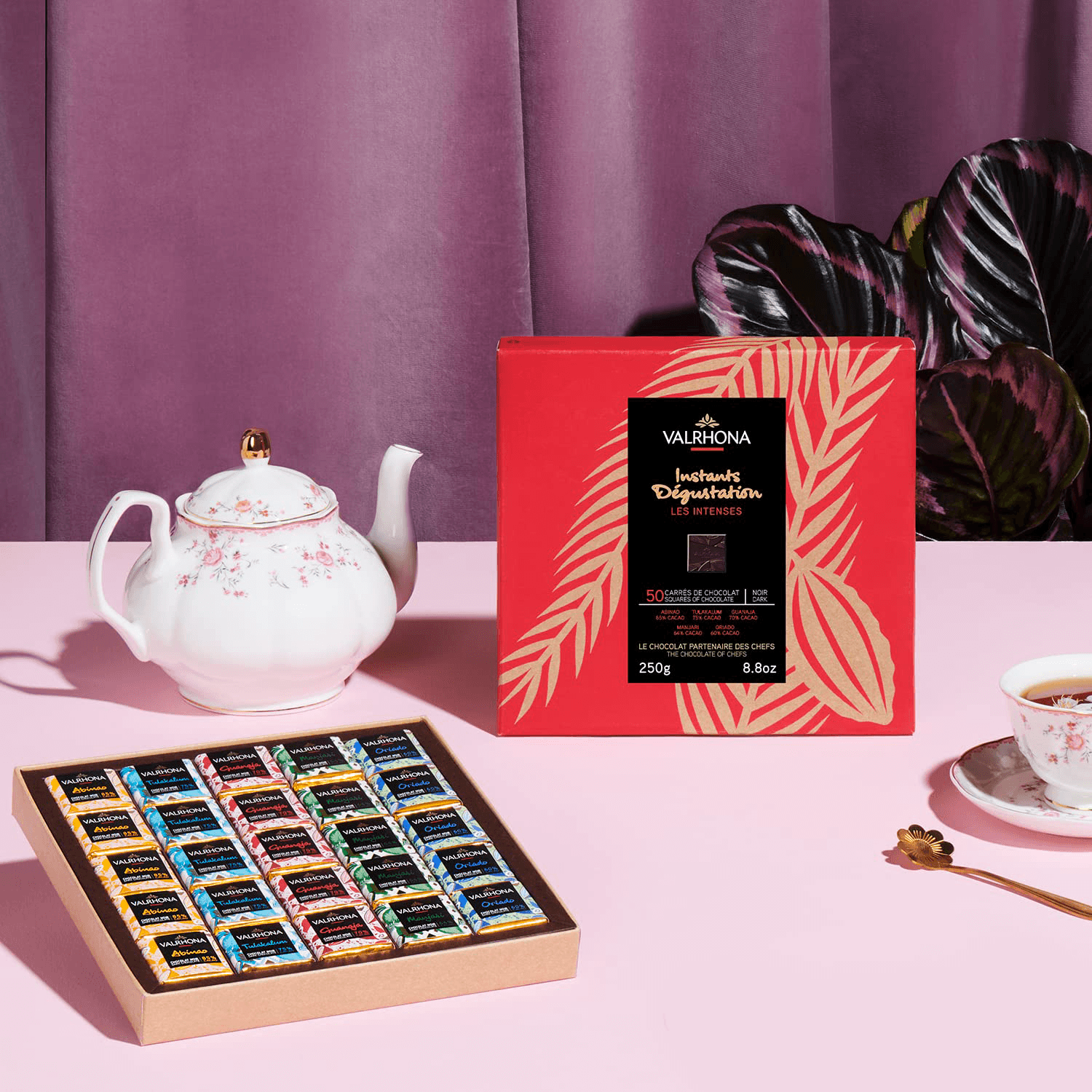 Valrhona Mini Squares Gift Box - Dark Grand Crus Chocolate (50 pcs) - Perfect for Gifts, Parties & Gourmet Desserts