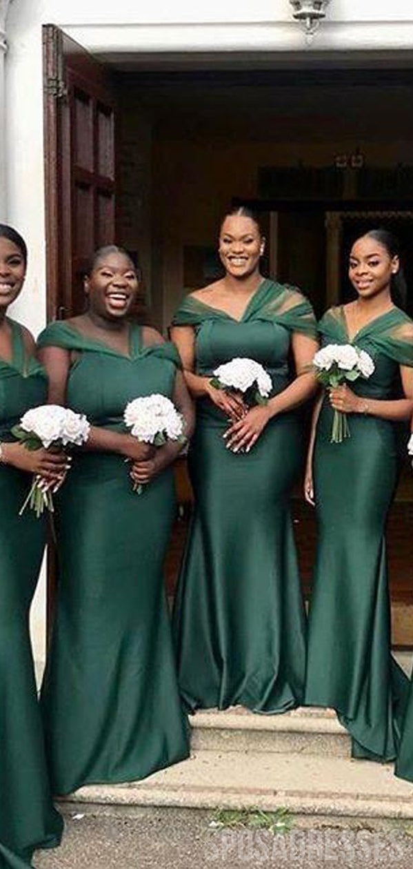 Elegant Green Mermaid Off-The-Shoulder Long Bridesmaid Dress - WG852 | Perfect for Beach Weddings, Formal Events & Prom Nights