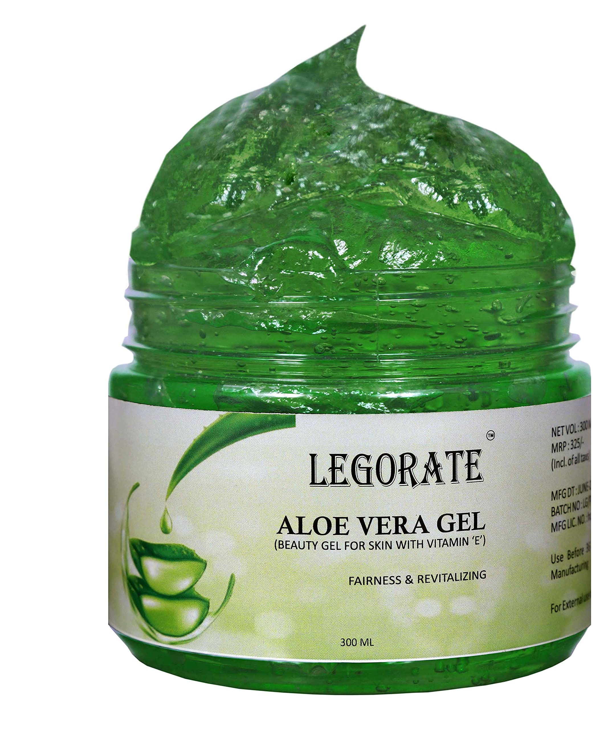 LEGORATE Aloe Vera Gel for Face - Vitamin E Enriched Fairness & Revitalizing Beauty Gel (300ml) | Hydrating, Soothing & Brightening Skin Care | Perfect for Sunburn Relief, Daily Moisturizing & Acne Treatment