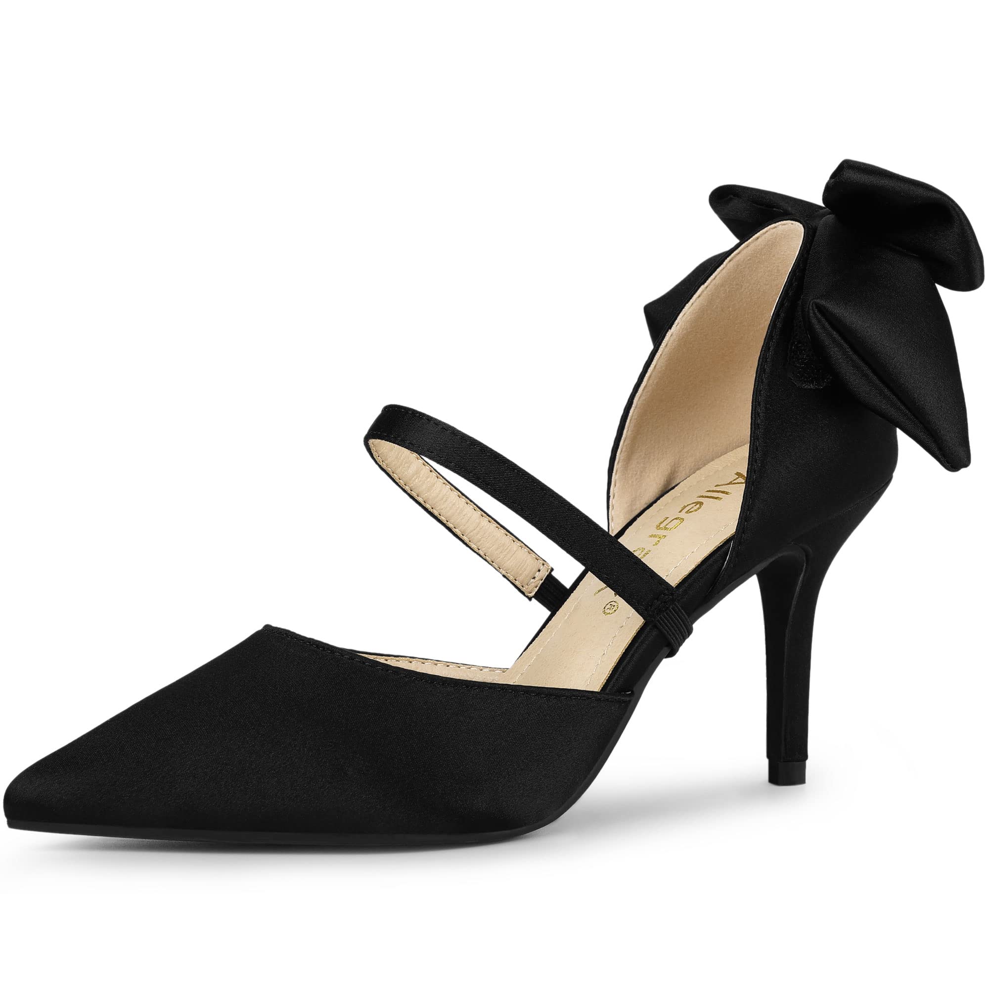 Allegra K Women's Pointed Toe Bow Satin Stiletto Heels Pumps - Elegant High Heel Shoes for Parties, Weddings & Special Occasions