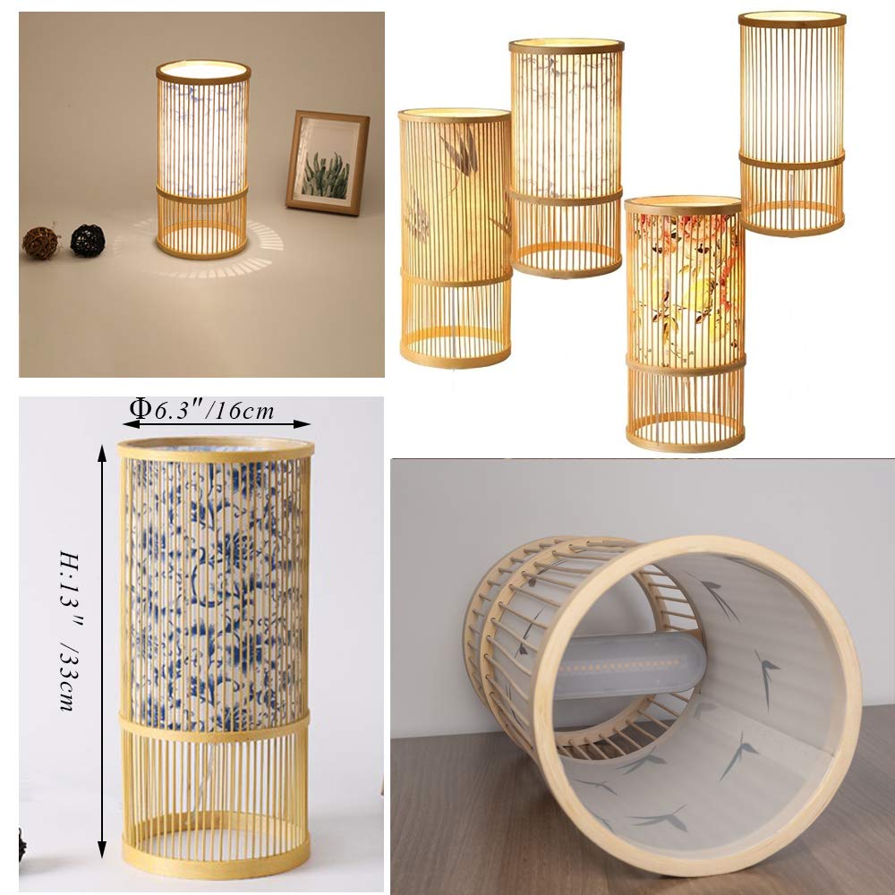Wireless LED Table Lamp with Remote Control - USB Powered, Dimmable, Bamboo & Beige - Perfect for Bedroom, Living Room, and Office Decor