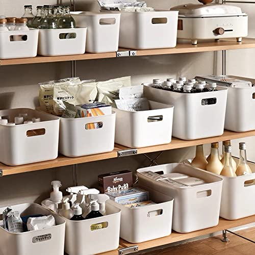 Plastic Storage Bins - 2 Pack Narrow White Storage Containers for Kitchen Pantry, Under Bed & Bathroom Organization | Space-Saving Home Storage Solution for Closet, Office & Laundry Room