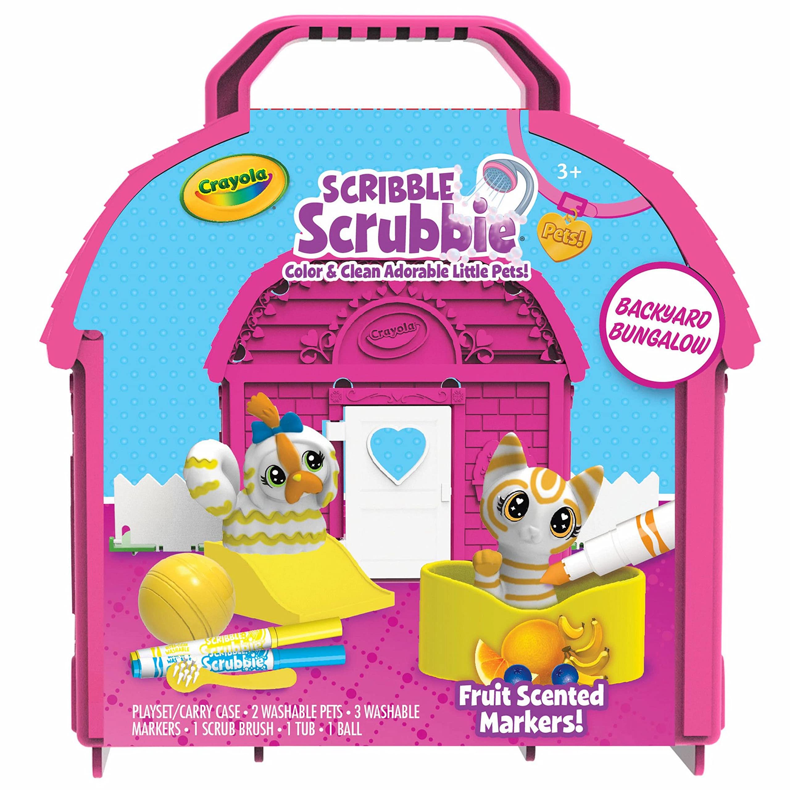 Crayola Scribble Scrubbie Pets Backyard Playset - Washable & Reusable Pet Toys for Kids Ages 3+, Fun Creative Play Set for Boys & Girls - Perfect Gift for Birthday, Christmas & Indoor/Outdoor Playtime