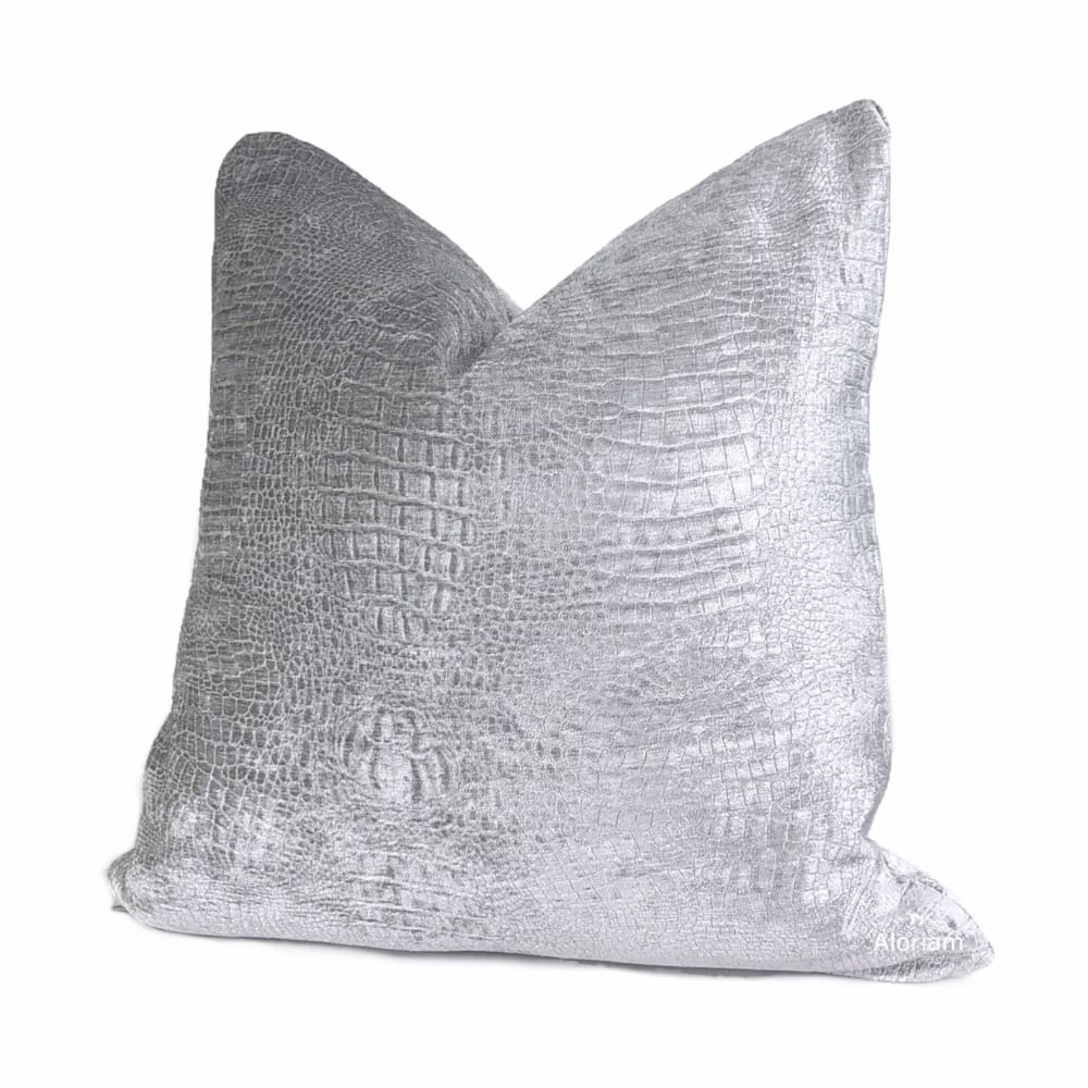 Silver Gray Alligator Skin Pattern Chenille Pillow Cover - Soft Luxury Decorative Throw Pillow Case for Sofa, Bed, Couch - Perfect for Living Room, Bedroom, Office Decor