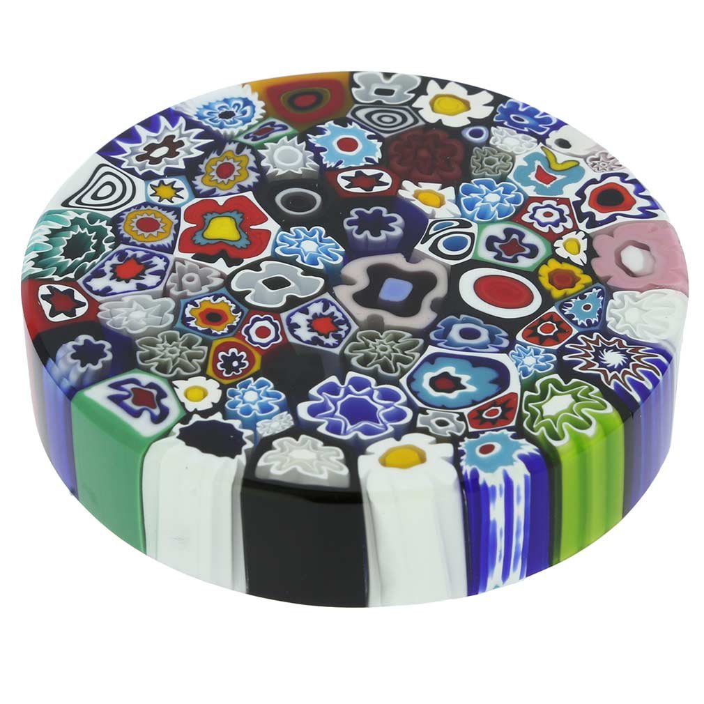 Venetian Murano Glass Millefiori Round Paperweight - Handmade Italian Art Glass Decor for Office Desk, Home Decor & Gift Giving