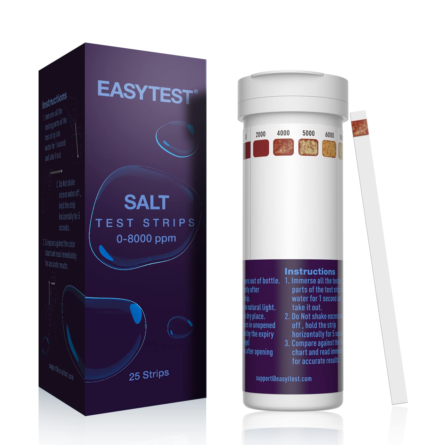 Saltwater Pool Test Strips Kit - 25 Count | Accurate 0-8000 ppm Sodium Chloride Testing for Swimming Pools & Spas | Monitor Salt Levels for Crystal Clear Water & Optimal Performance