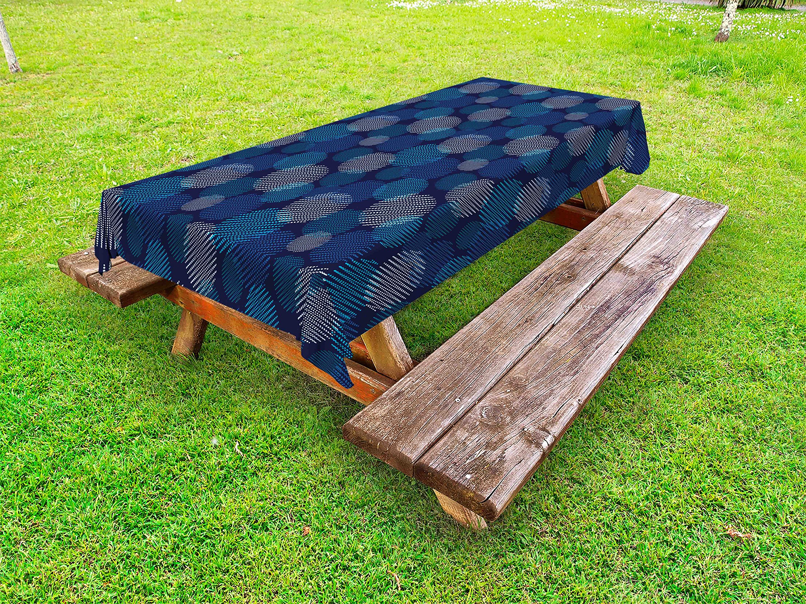 Ambesonne Abstract Outdoor Tablecloth - Modern Digital Polka Dot Design, Washable Picnic Table Cover 58x120 Inches - Navy Blue, Pale Blue & White for Patio, Garden, and Beach Parties