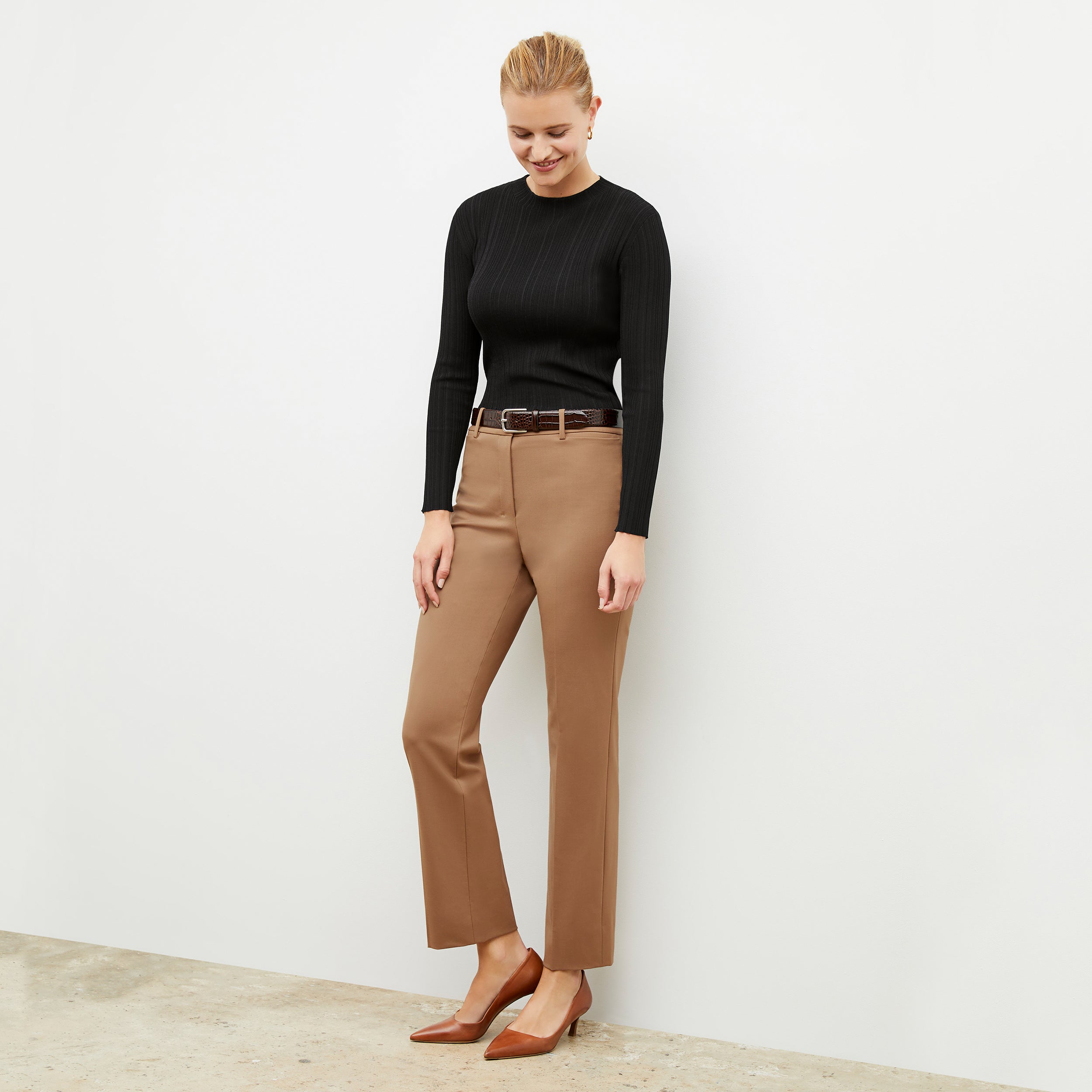 Smith Straight Trouser Washable Wool Twill Pants for Men - Comfortable Office & Business Casual Wear in Camel Color