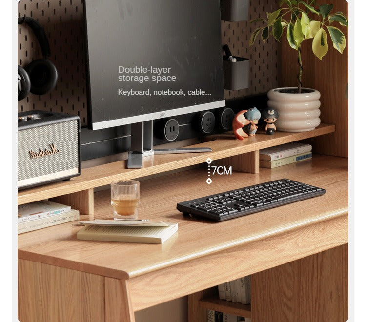 Solid Oak & Cherry Wood Desk Bookshelf with Warm LED Lighting - Perfect for Home Office, Study Room, and Library Organization