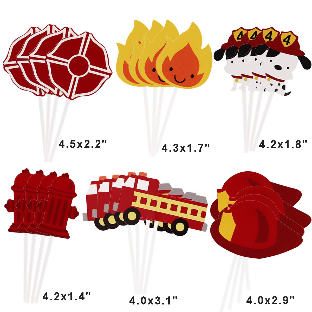 24-Pack Fireman Themed Cupcake Toppers - Fire Truck Design for Kids Birthday Party Decorations | Perfect for Birthday Cakes, Cupcakes, and DIY Party Supplies