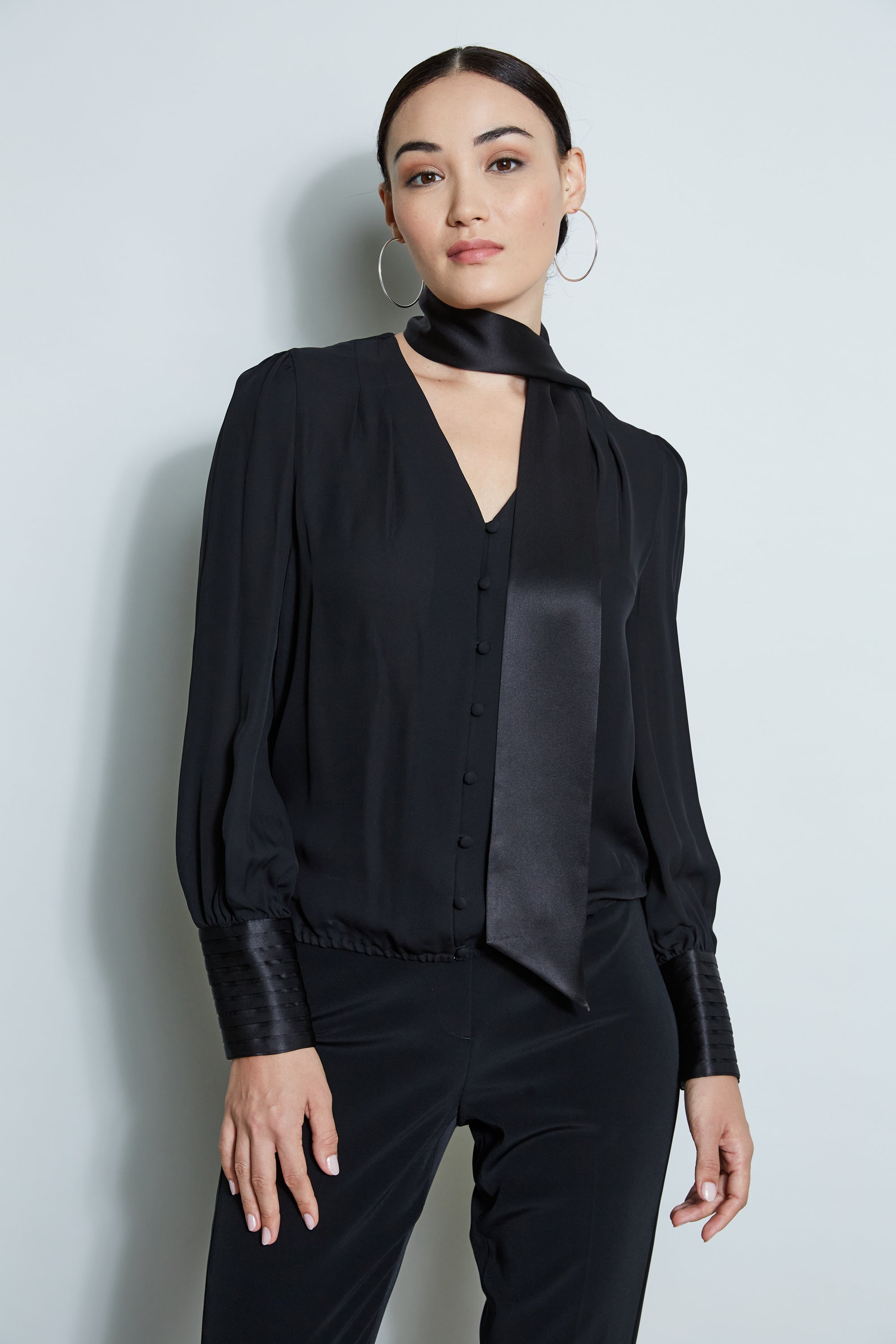 Elegant Satin Tie Blouse for Women - Chic & Comfortable Office Wear & Evening Outfits