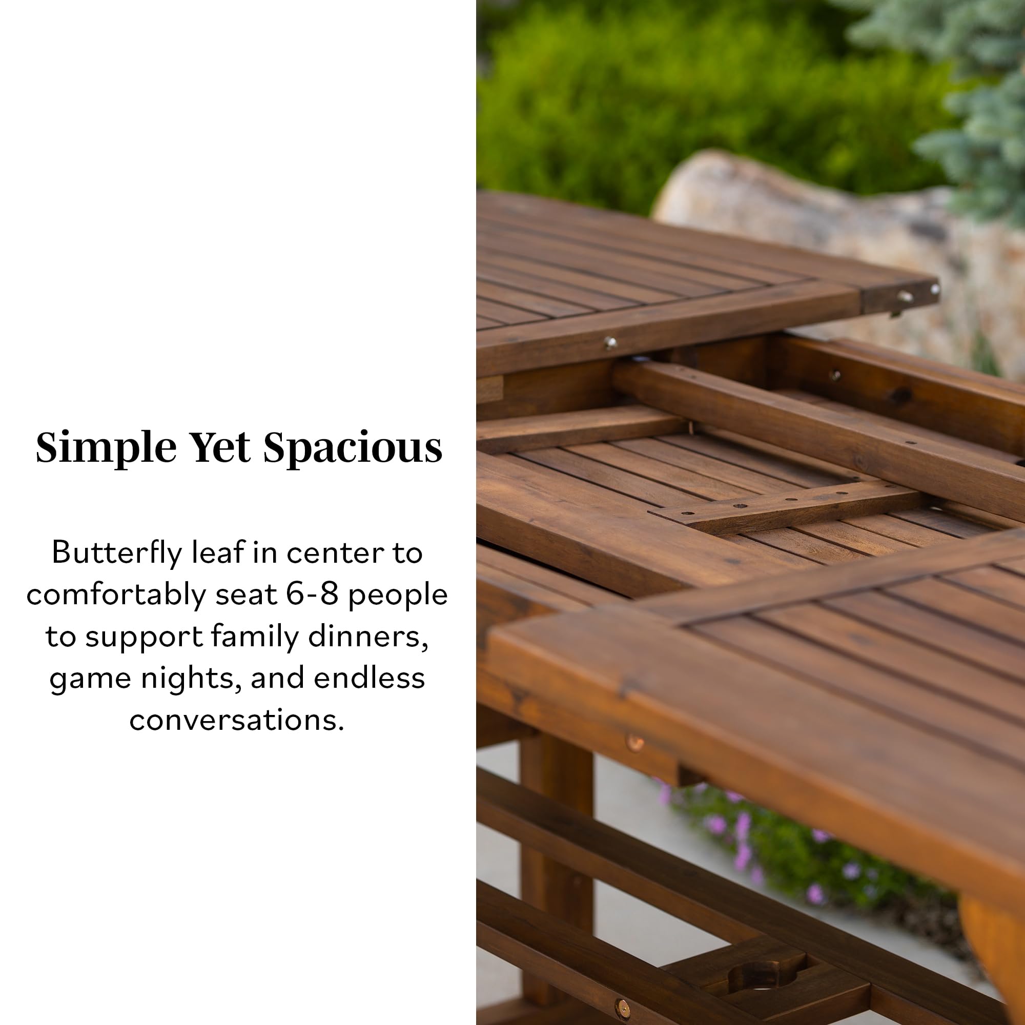 Walker Edison Maui Modern Solid Acacia Wood Slatted Patio Dining Table - 78 Inch Dark Brown Outdoor Furniture for Garden, Backyard, Poolside & Restaurant Dining
