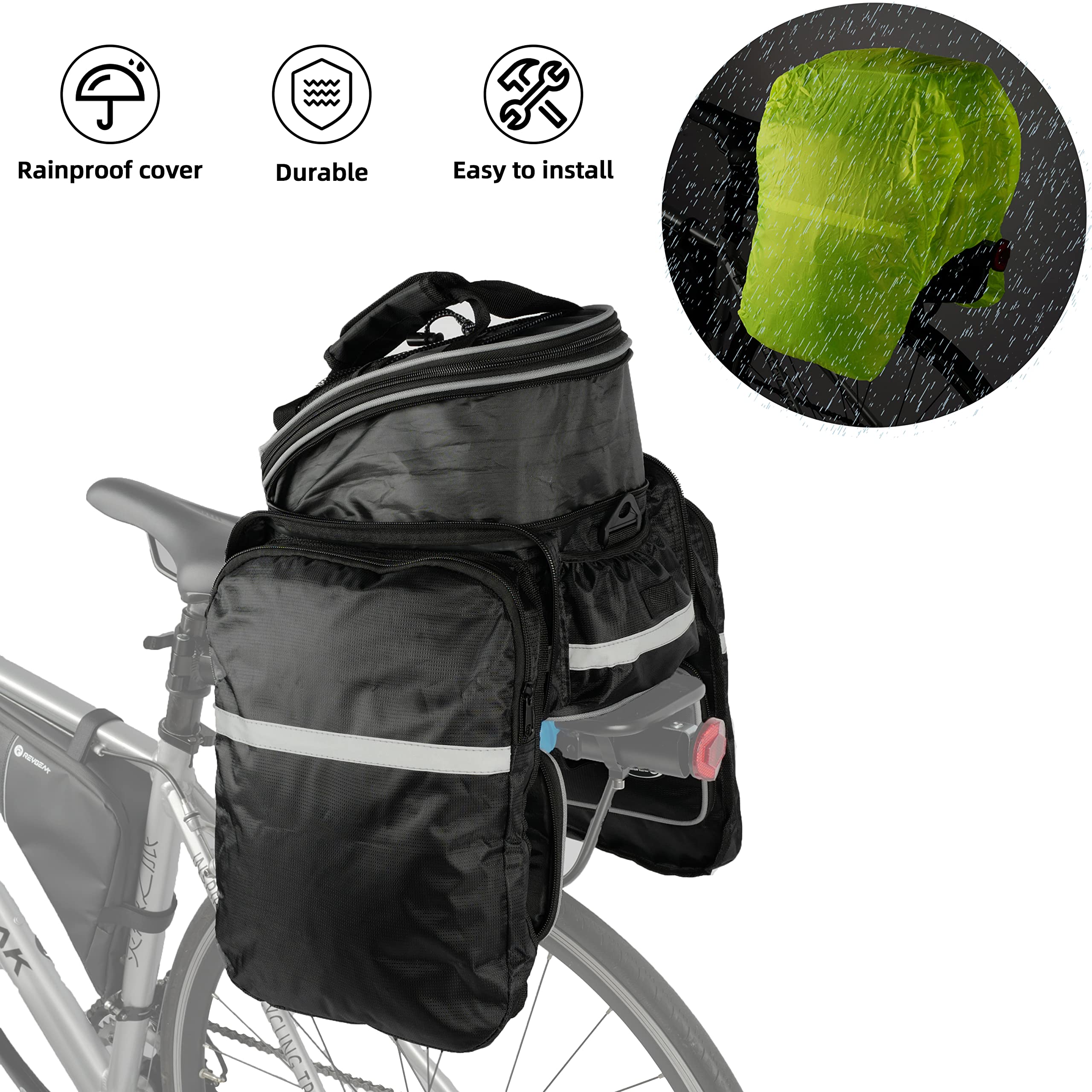 25L Waterproof Bike Rack Bag - Large Capacity Expandable Bicycle Pannier with Shoulder Strap & Rain Cover | Durable Polyester Saddle Trunk for Commuting, Touring & Outdoor Adventures