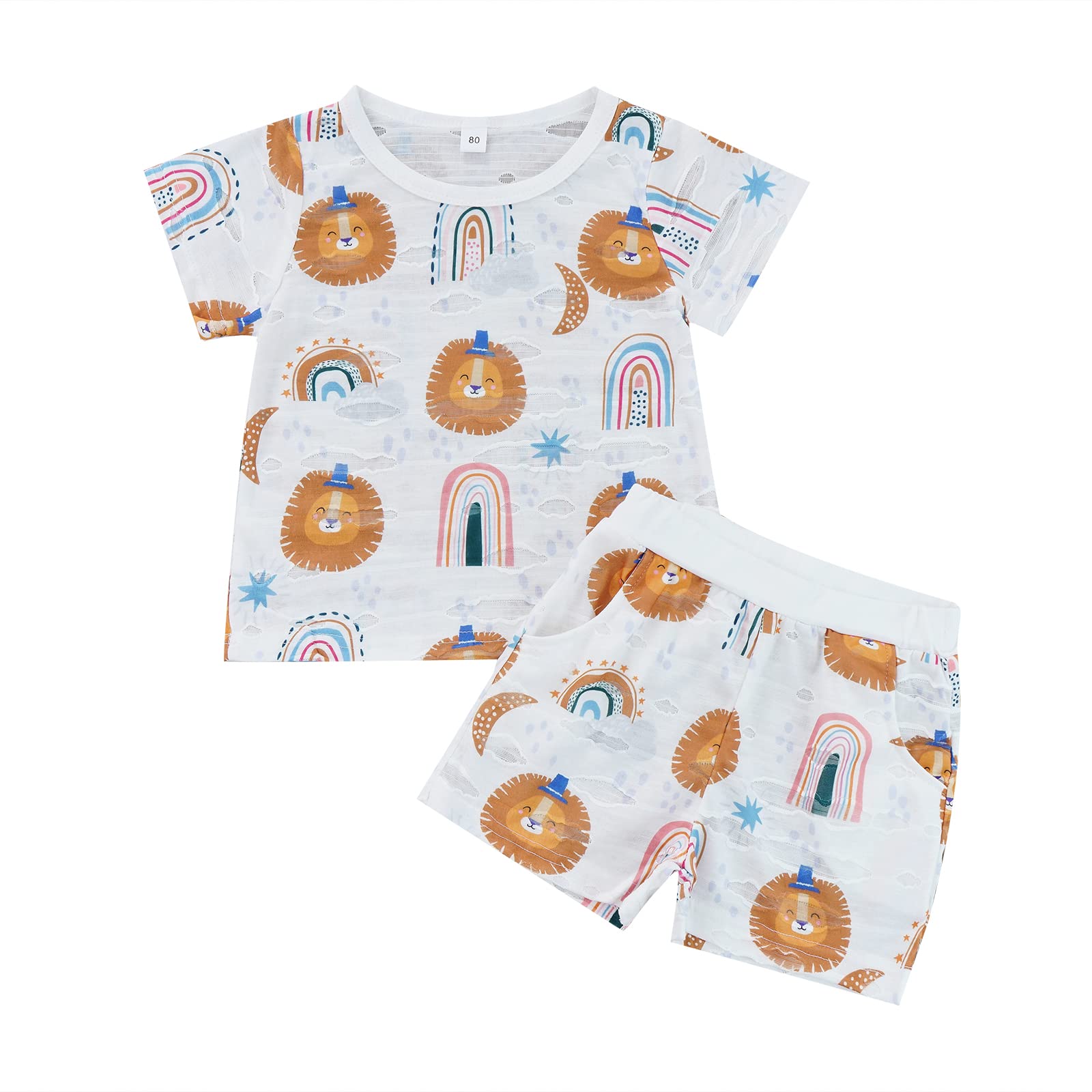 Kids Summer Sleepwear Sets - Sun & Rainbow Print Pajama Top & Shorts for Baby Girls & Boys | Soft Cotton Loungewear for Bedtime & Playtime