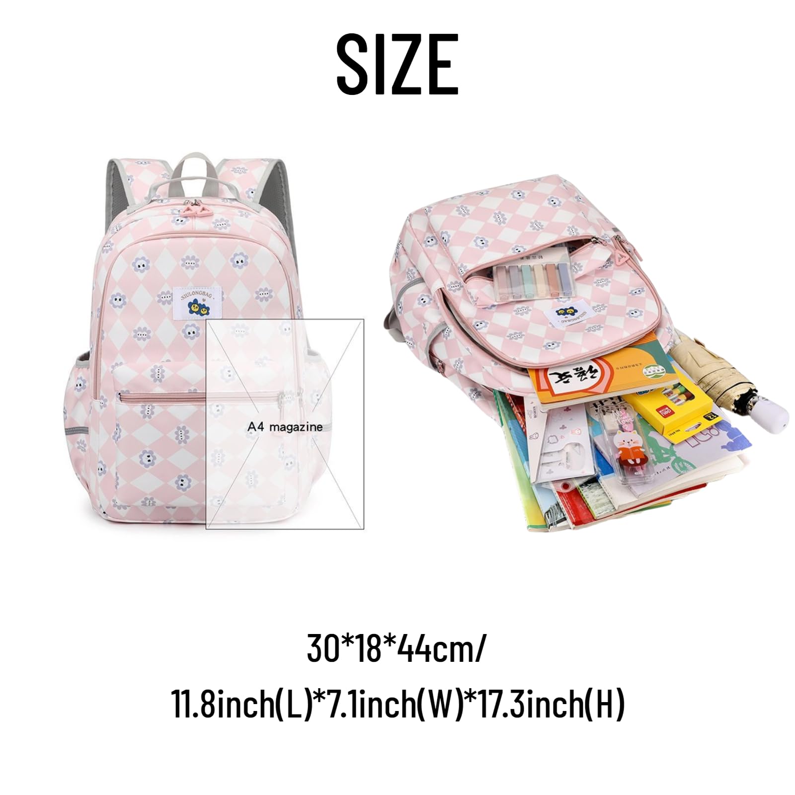 Cute Kawaii Backpack for Women - Lightweight Waterproof Travel Daypack with Laptop Compartment & Adorable Accessories - Perfect for School, Work, Gym, and Outdoor Adventures (Pink)