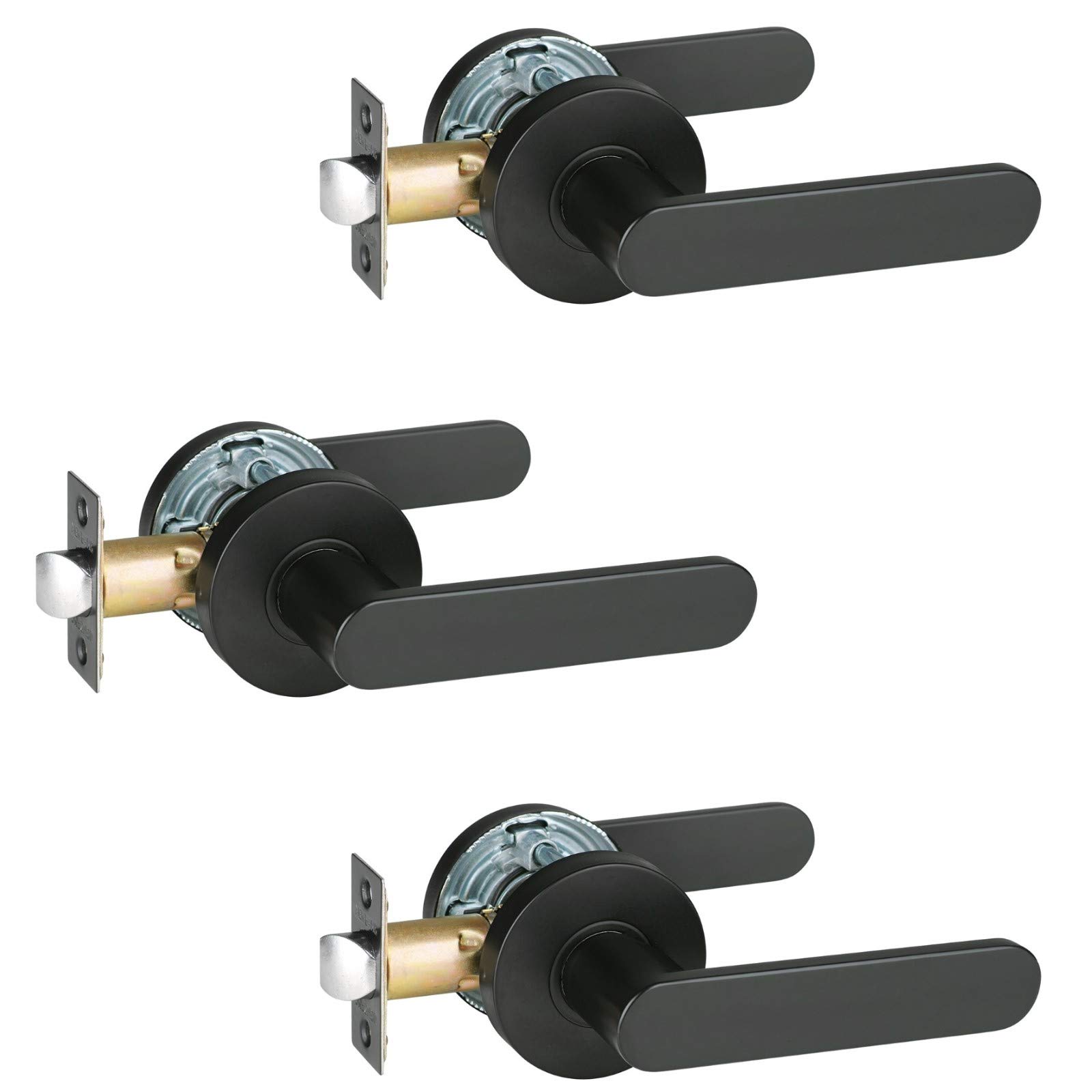 Heavy Duty Passage Lever Lock - 3 Pack, Matt Black Finish, Non-Locking Lever Handle for Hall, Closet & Interior Doors | Durable & Easy Installation for Home, Office & Commercial Spaces
