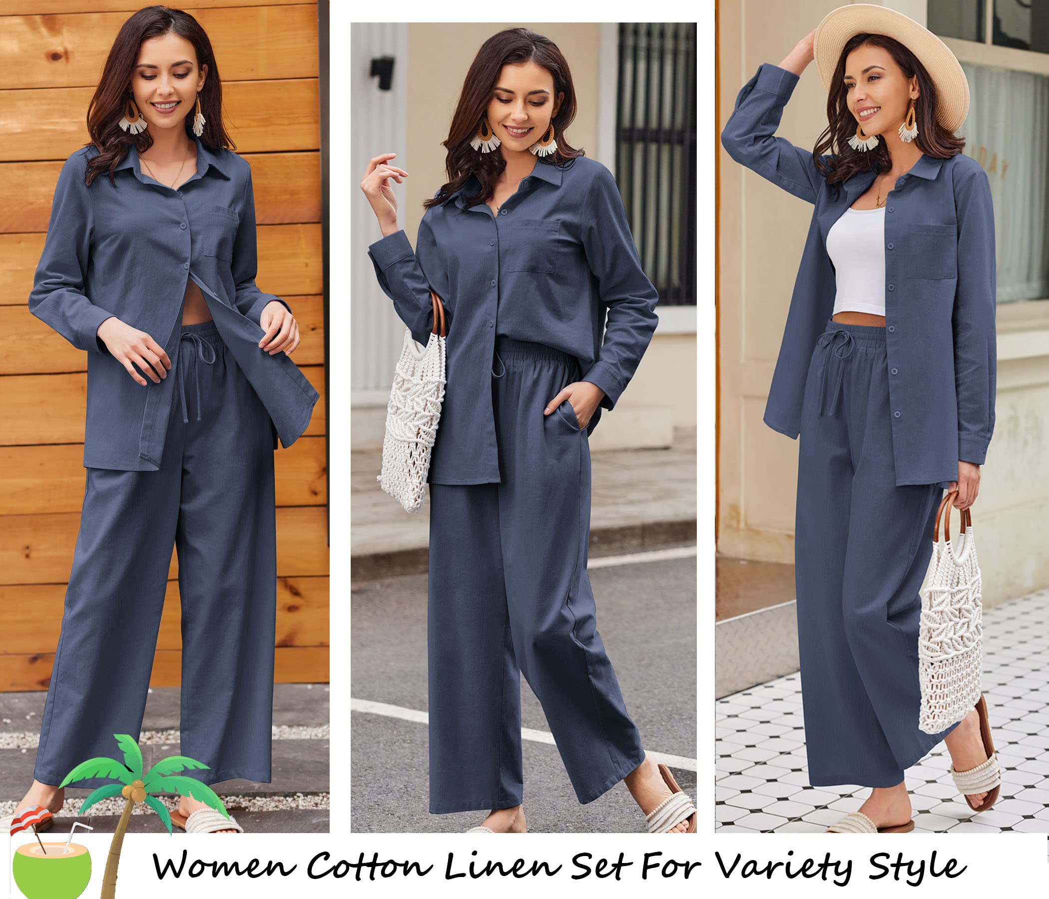 Zeagoo Women's Linen Suit Two Piece Set - Summer Beach Outfit with Linen Shirt and Pants | Casual Wear, Vacation, Travel & Outdoor Activities