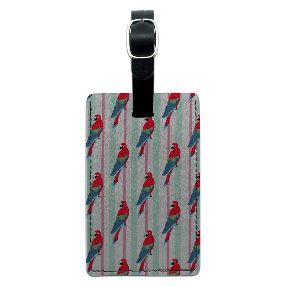 Colorful Parrot & Stripes Leather Luggage Tag - Rectangle Carry-On ID Tag for Travel Bags, Suitcases & Backpacks - Perfect for Vacation, Business Trips & Airport Identification