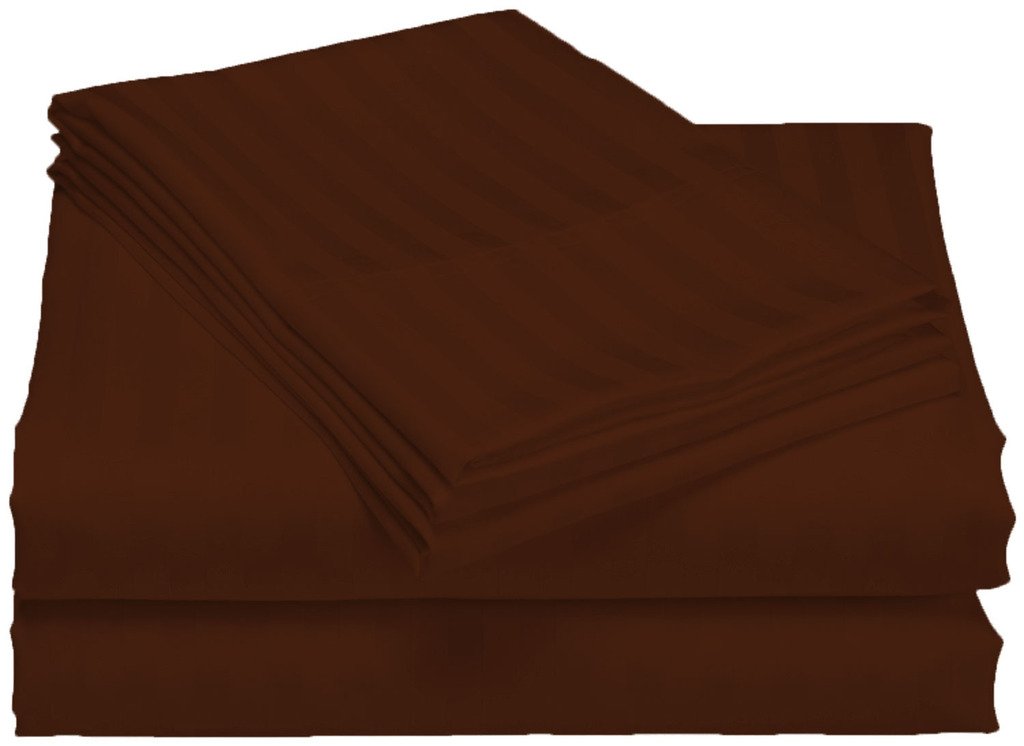Premium 100% Egyptian Cotton 600 Thread Count Deep Pocket Sheet Set - 25 Inch Full Size, Brown Stripe - Luxury Bedding for Hotels, Guest Rooms & Master Bedrooms