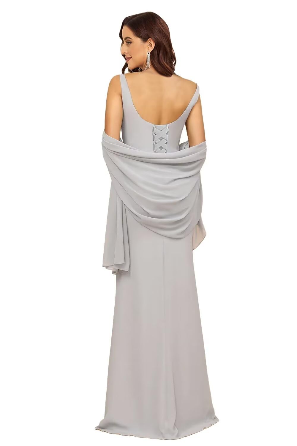 Elegant Long Chiffon Mother of The Bride Dress with Shawl - Formal Wedding Guest Gown for Special Occasions | Perfect for Weddings, Receptions, and Evening Events