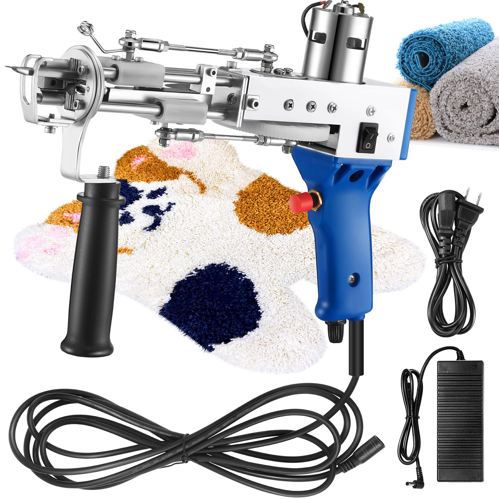 Electric Tufting Gun for Rugs & Carpets - 100V-240V Cut Pile Rug Tufting Tool with Loop Function, Handheld Punch Needle Embroidery Machine (Blue) - Perfect for DIY Home Decor, Craft Projects & Professional Carpet Weaving