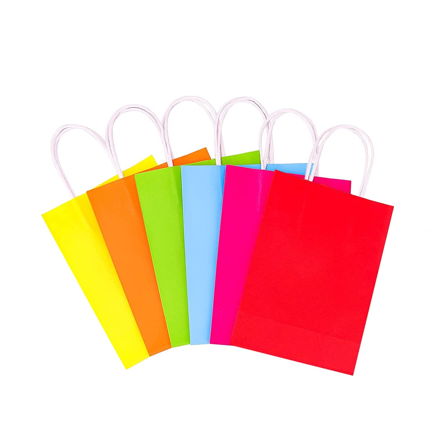 Vibrant Rainbow Gift Bags - 12 Pack Kraft Paper Party Favor Bags with Handles (5