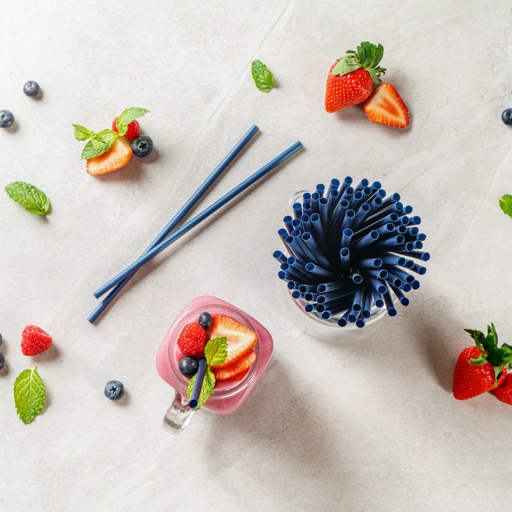 Eco-Friendly Compostable PLA/PBAT Plastic Straws - Midnight Blue, 8 1/4 Inch, 2000 Count Box - Perfect for Restaurants, Cafes & Sustainable Parties