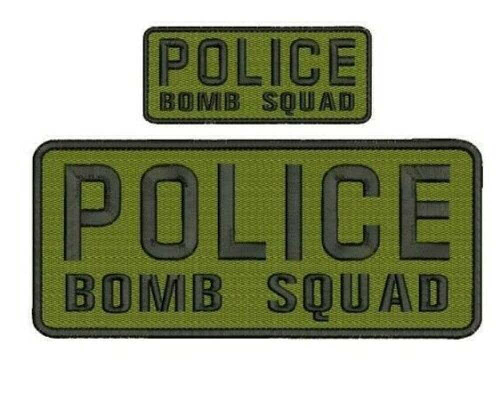 Custom Embroidered Police Bomb Squad Patches 4x10 & 2x5 - Hook & Loop Backing in Green & Black - Tactical Badges for Uniforms, Jackets, Vests & Bags - Perfect for Law Enforcement, Military & First Responders