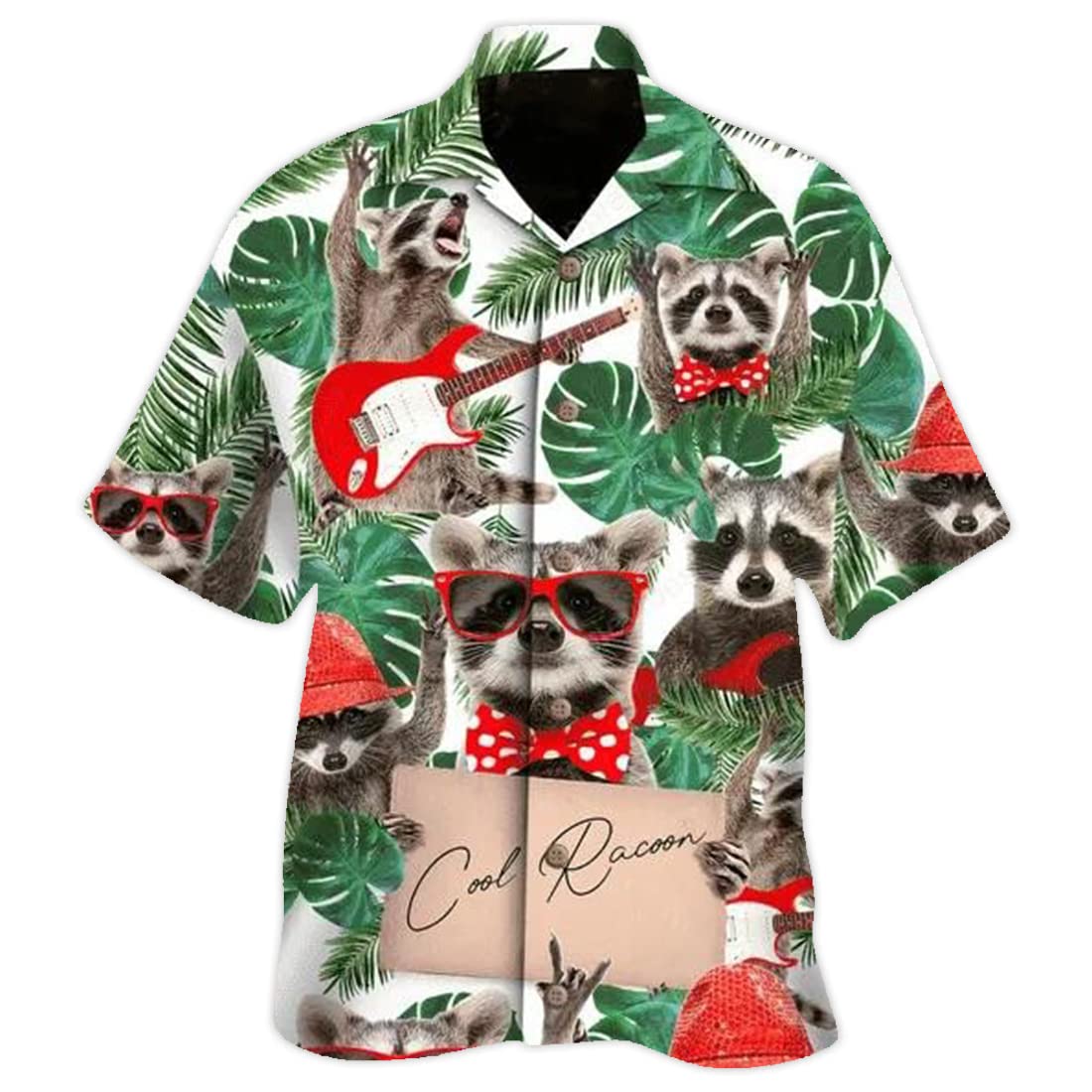 Stylish Raccoon Print Hawaiian Shirts for Men & Women - Short Sleeve Button Down Tropical Shirt Set 145 | Perfect for Beach Vacations, Summer Parties & Casual Outings