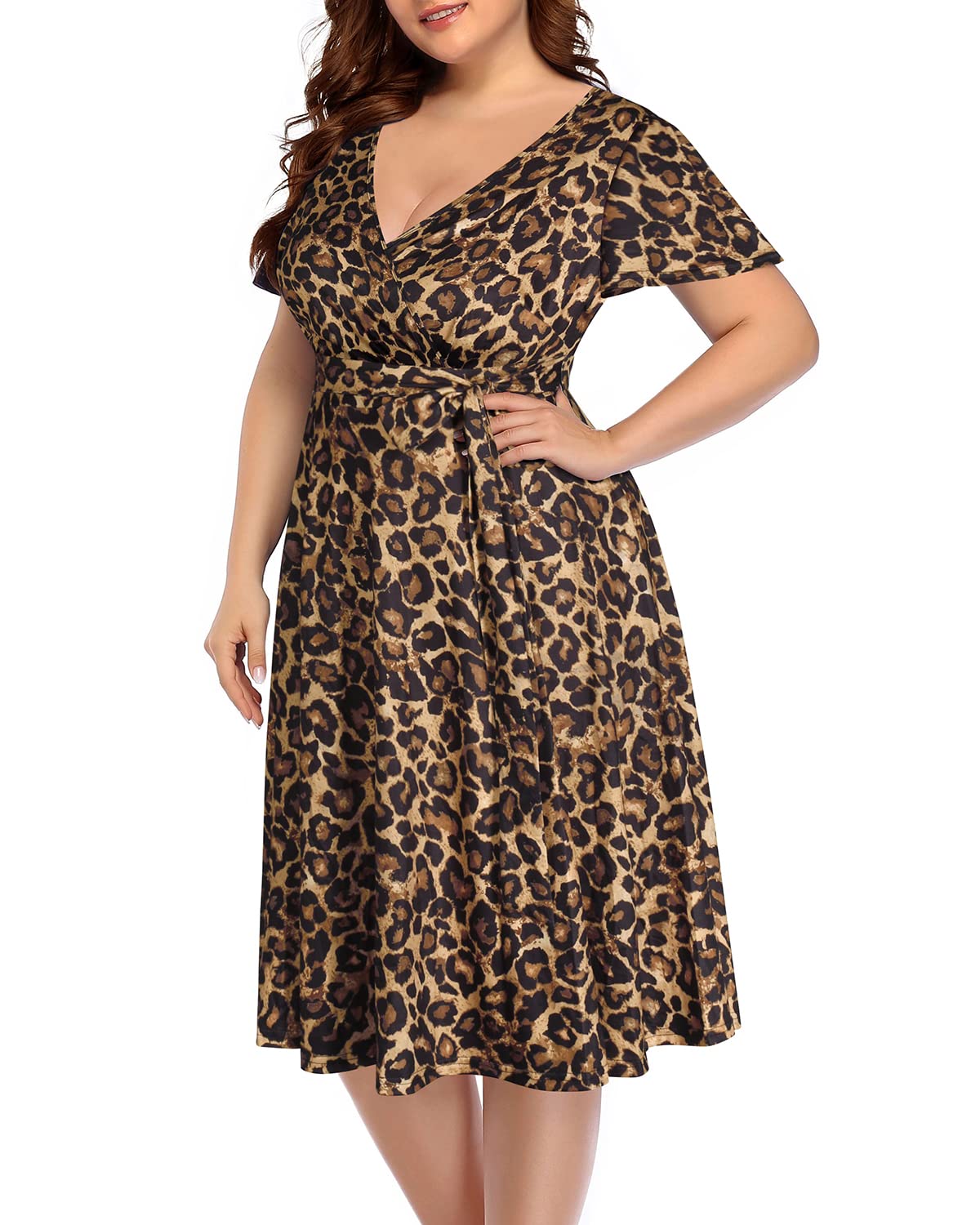 **Plus Size Women's Pinup Fashion Dress - Semi Formal Cocktail Wrap Empire Waist Midi Dress for Wedding Guest, Party & Special Occasions**