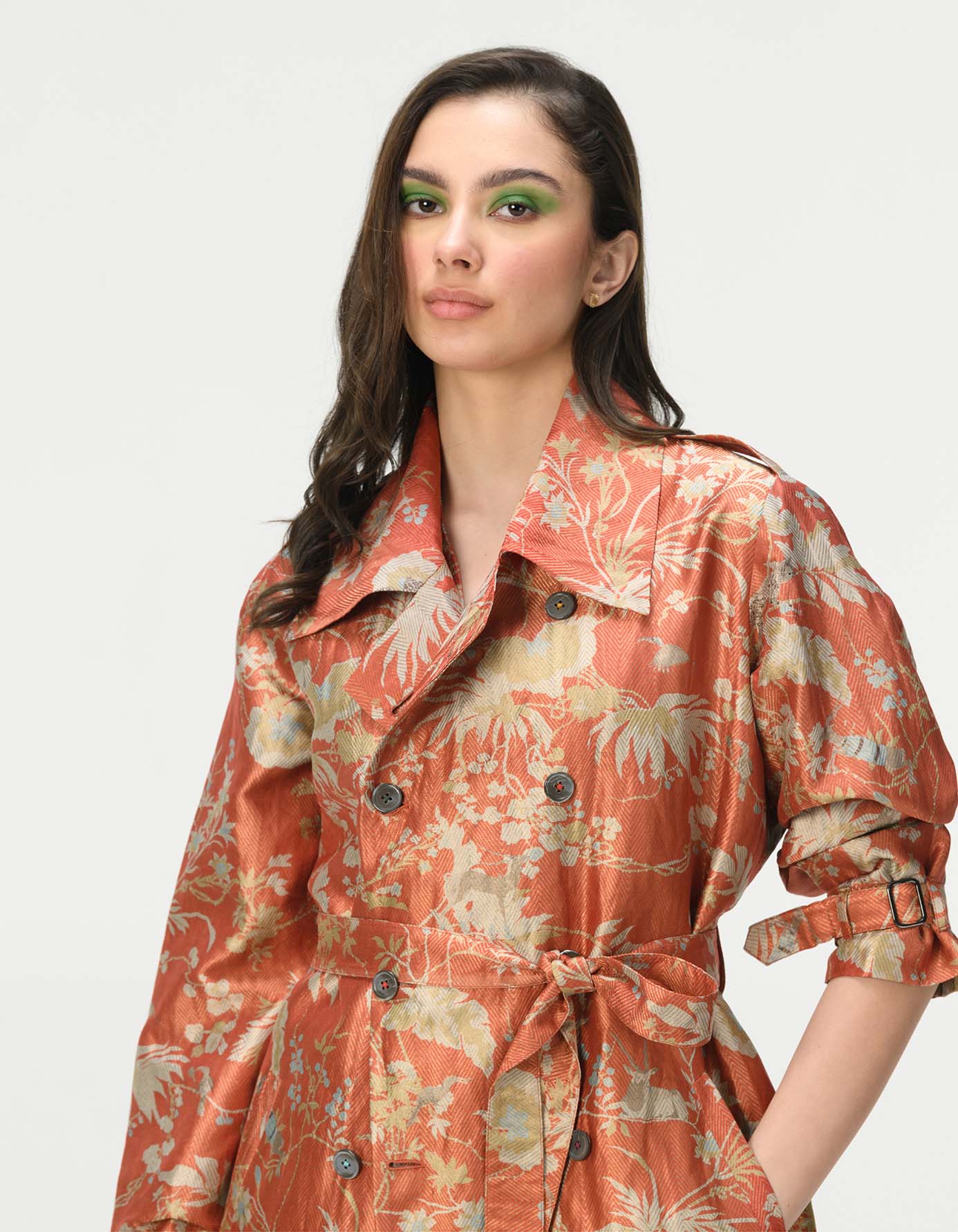 Elegant Trench Silk Brocade Coral Scarf - Perfect for Formal Events, Weddings & Evening Occasions