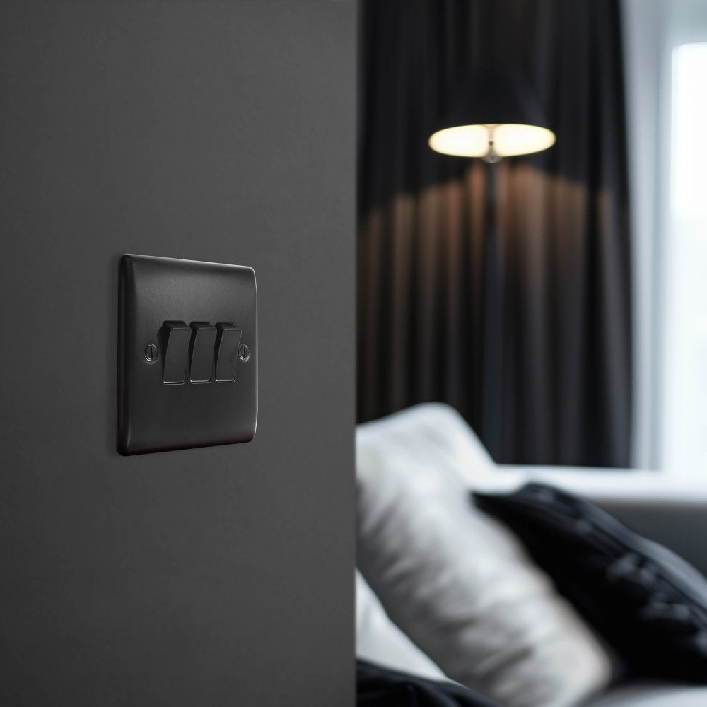 BG Nexus Metal Matt Black 3G 2W Light Switch NFB43 - Modern Electrical Switch for Home & Office - Perfect for Living Rooms, Bedrooms, and Commercial Spaces