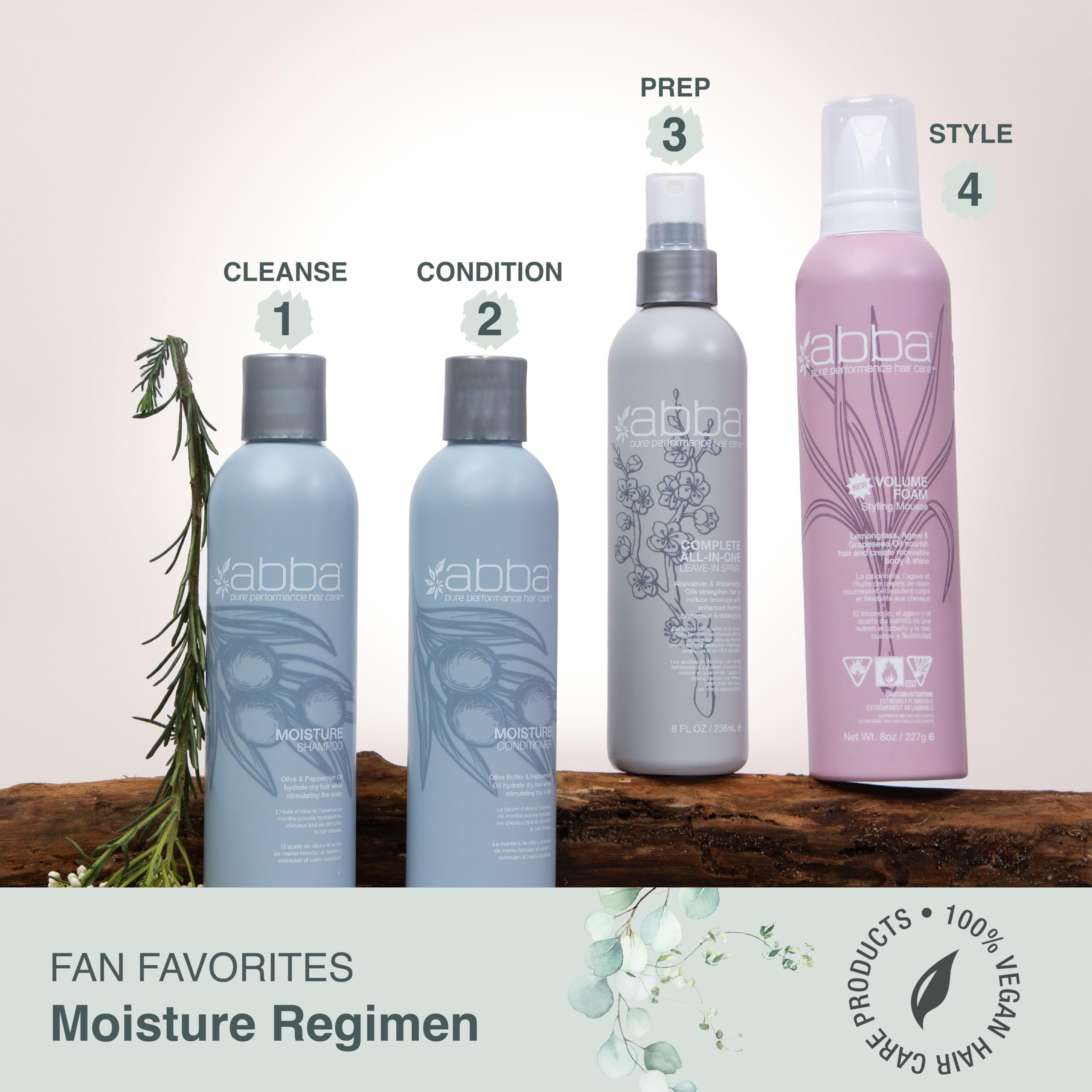ABBA Pure Moisture Shampoo & Conditioner Set with Olive Butter & Peppermint Oil - 32 fl oz Each - Hydrating Hair Care for Dry & Damaged Hair - Salon Quality Products for Daily Use & Professional Styling