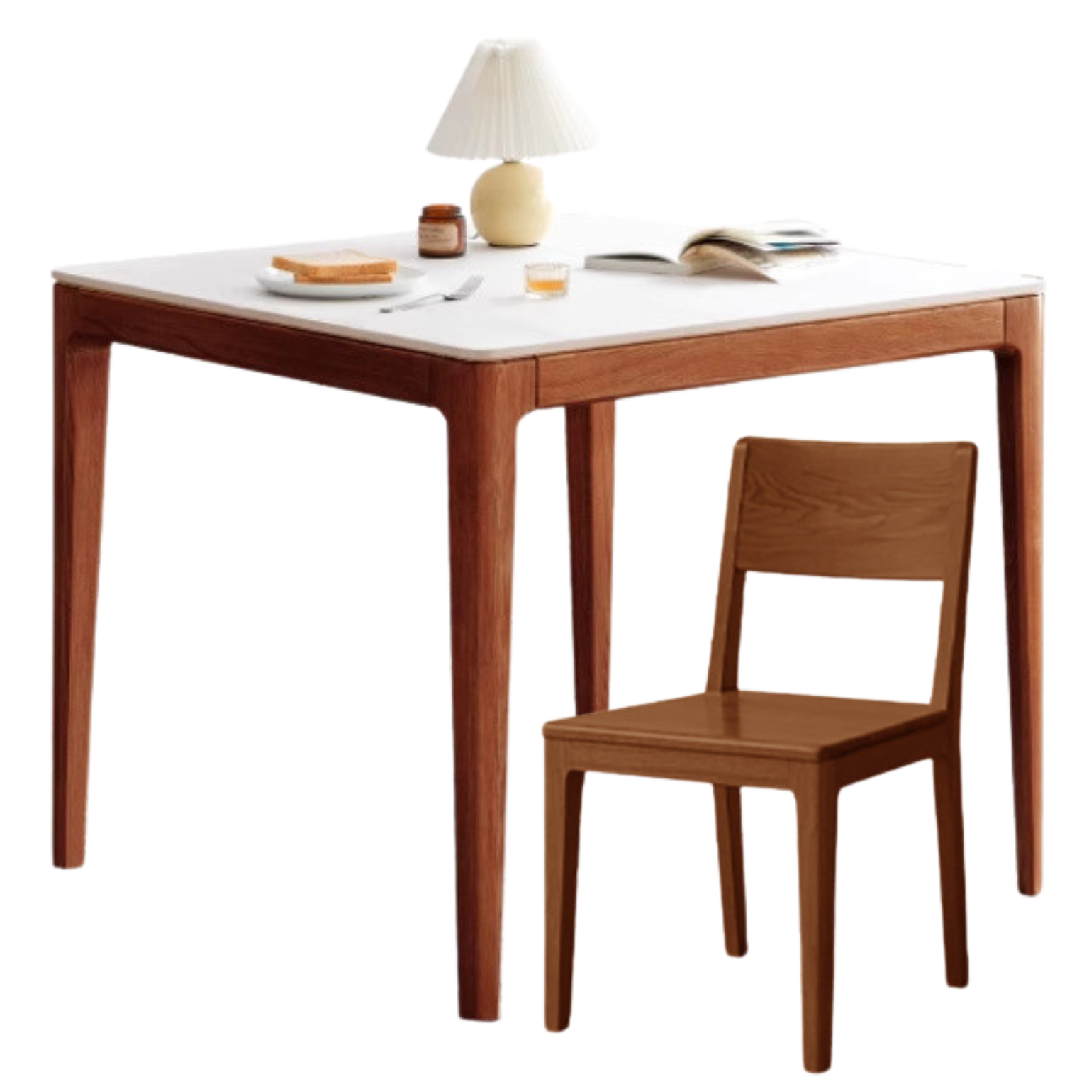 Solid Oak Wood Square Slate Dining Table - Rustic Farmhouse Style for Kitchen, Dining Room & Outdoor Patio