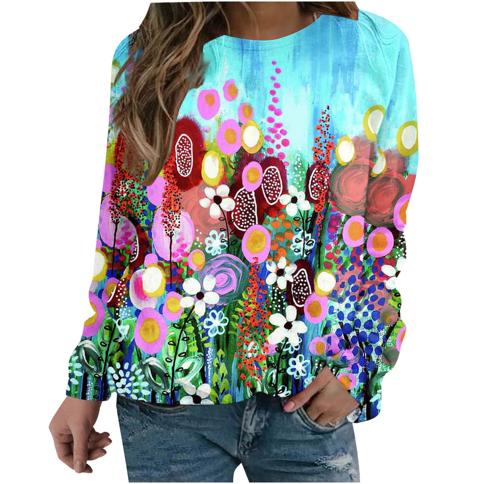 Adviicd Women's Long Sleeve Crewneck Sweatshirt - Puff Sleeve Tunic Top Lightweight Sweater for Casual Wear, Office & Fall Outfits