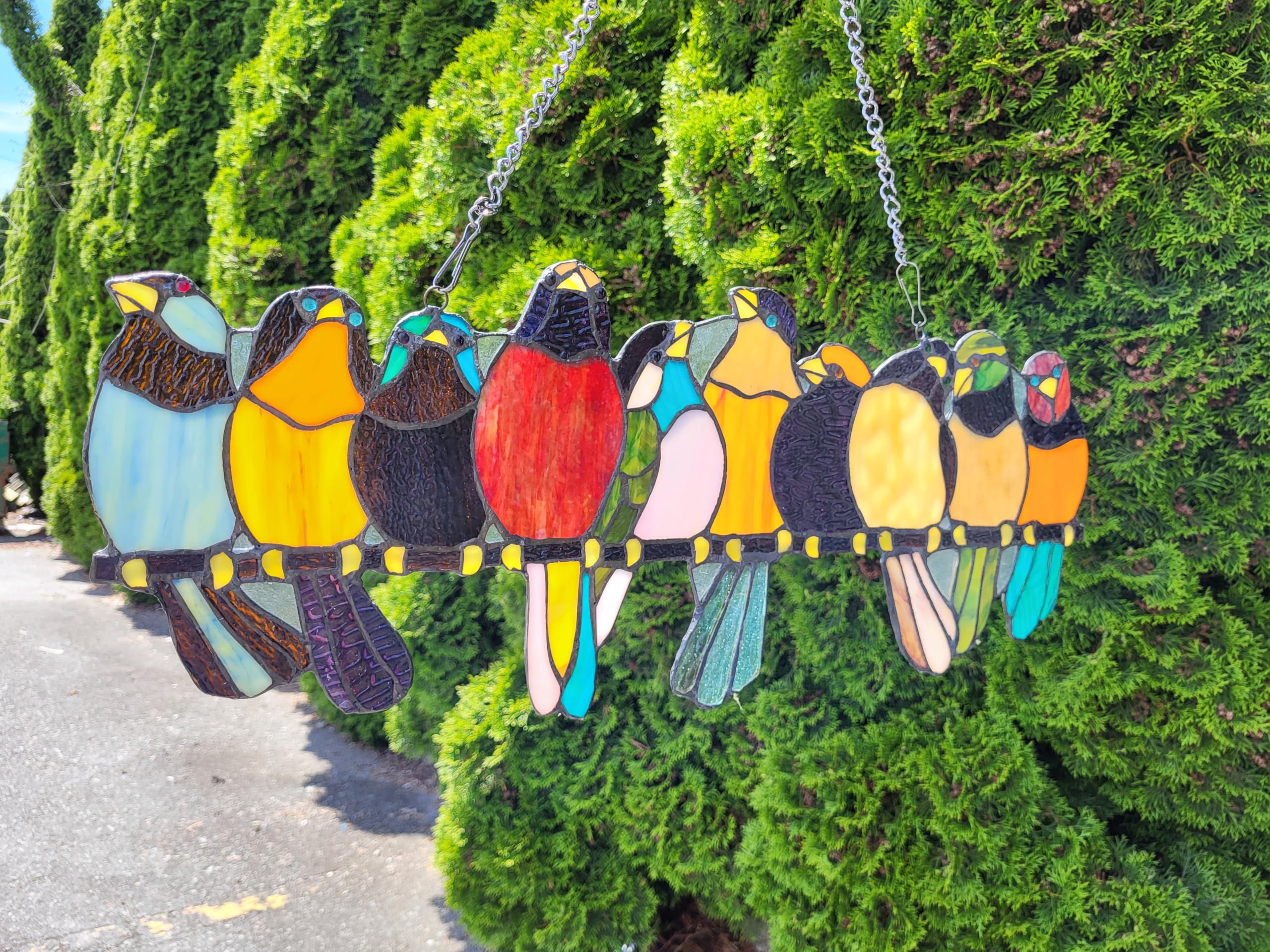 Tiffany Suncatcher Stained Glass Window Decor - 24x10 Inch Handcrafted Art Piece with 162 Glass Cuts & 15 Cabochons - Perfect for Home, Church, or Garden Sunlight Display