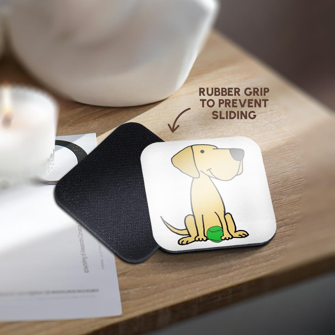 4pcs Funny Labrador Coasters - Cute Dog with Tennis Ball for Home Decor
