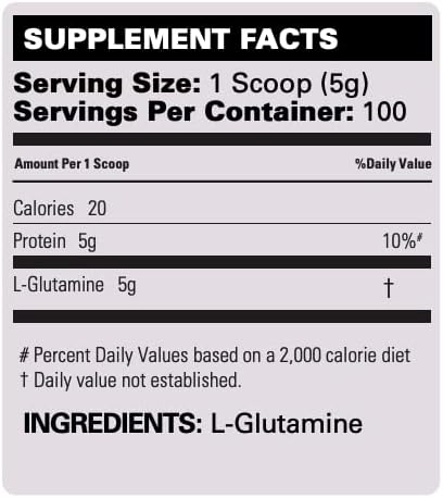 EHP Labs Glutamine Powder 500g (100 Servings) - Unflavored Muscle Recovery Supplement for Athletes & Fitness Enthusiasts - Post-Workout & Training Support
