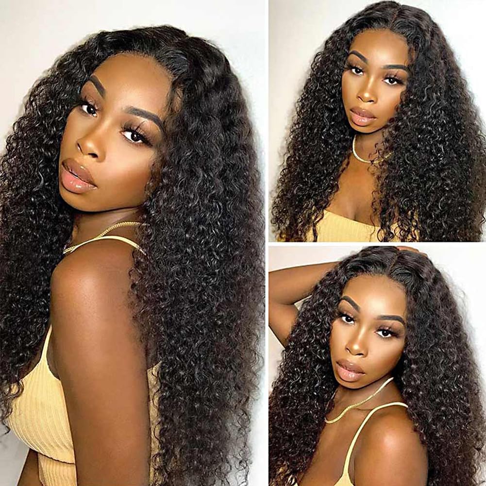 Larima 13x4 HD Transparent Lace Front Wig - 180% Density Kinky Curly Human Hair Wig, Pre Plucked, Glueless, 12A Virgin Hair, Natural Black, 28 Inch - Perfect for Daily Wear, Cosplay & Special Occasions
